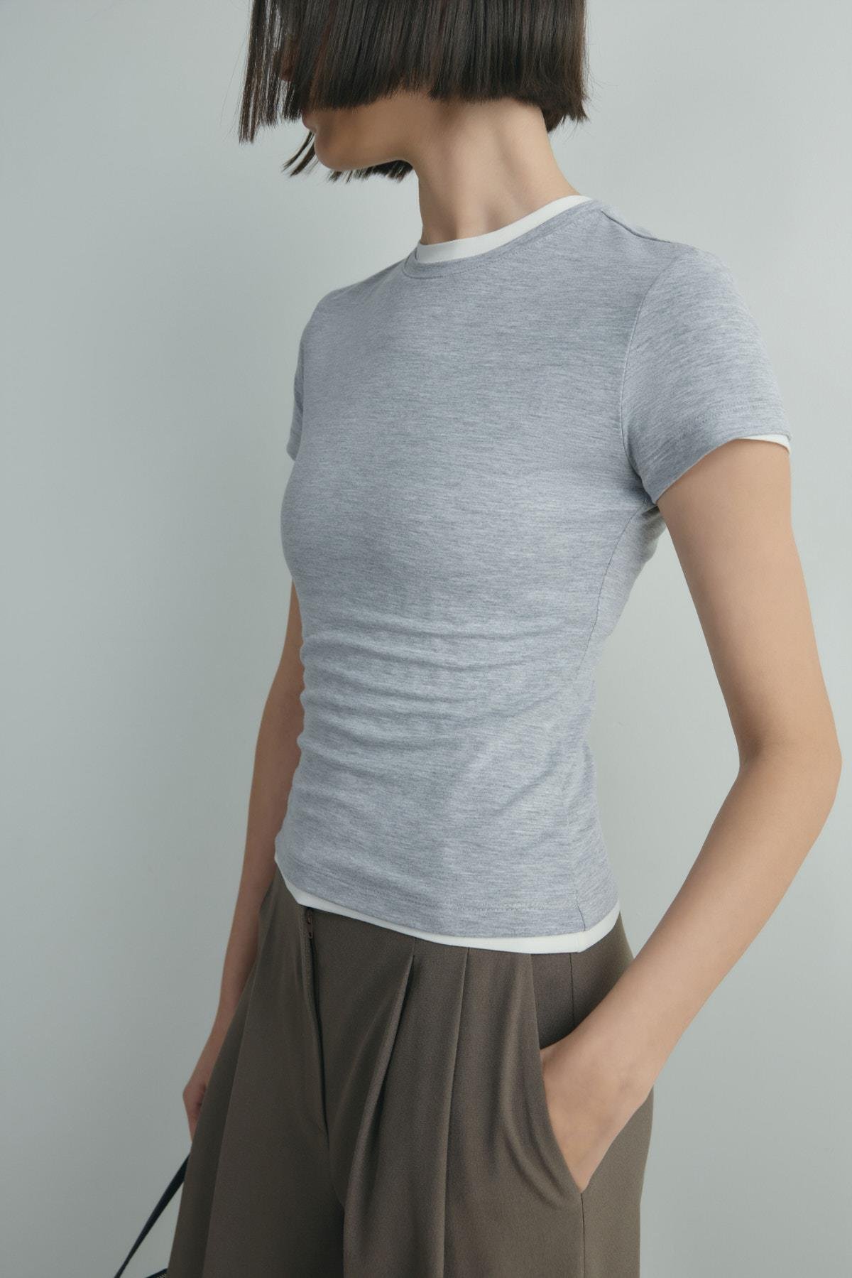 Gri Skinny Fit Basic Tişört