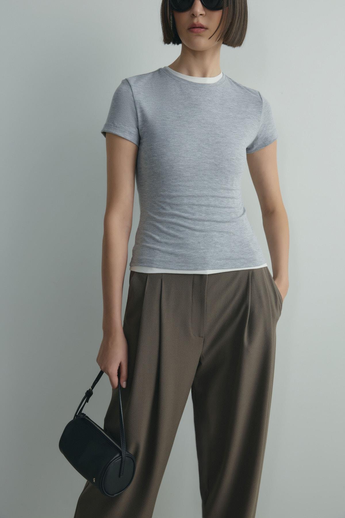 Gri Skinny Fit Basic Tişört