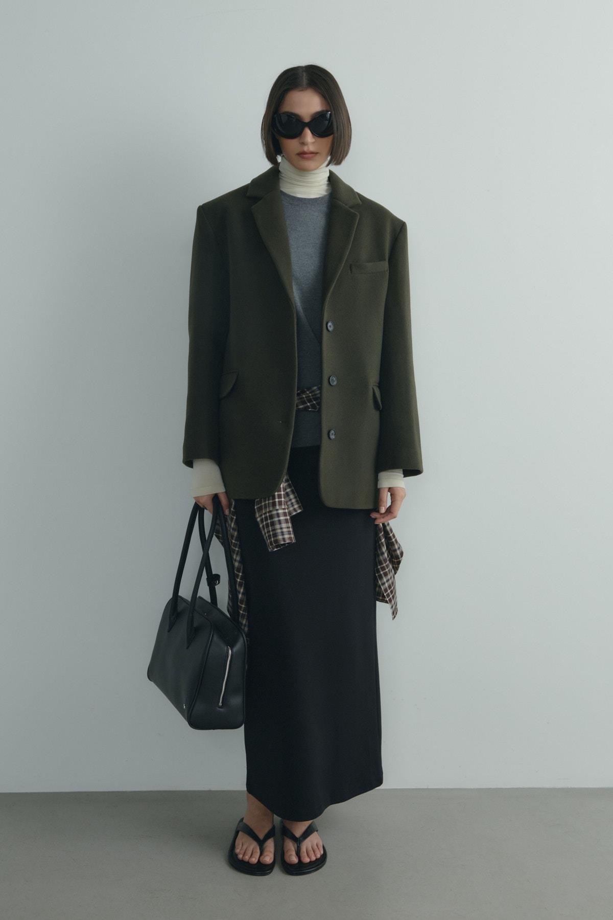 Haki %100 Yün Blazer Ceket