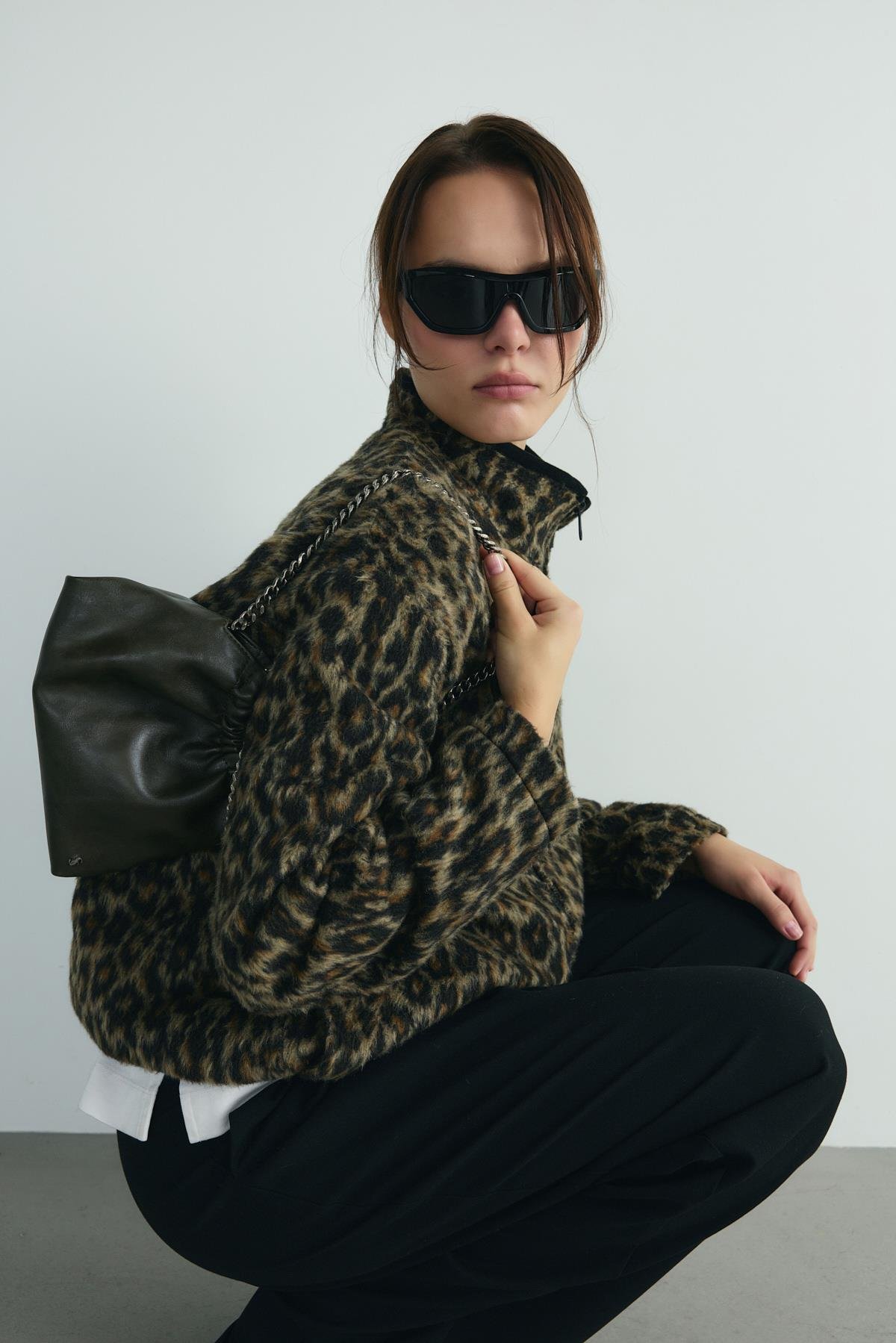 Haki Giorgia Zincirli Deri Mini Çanta