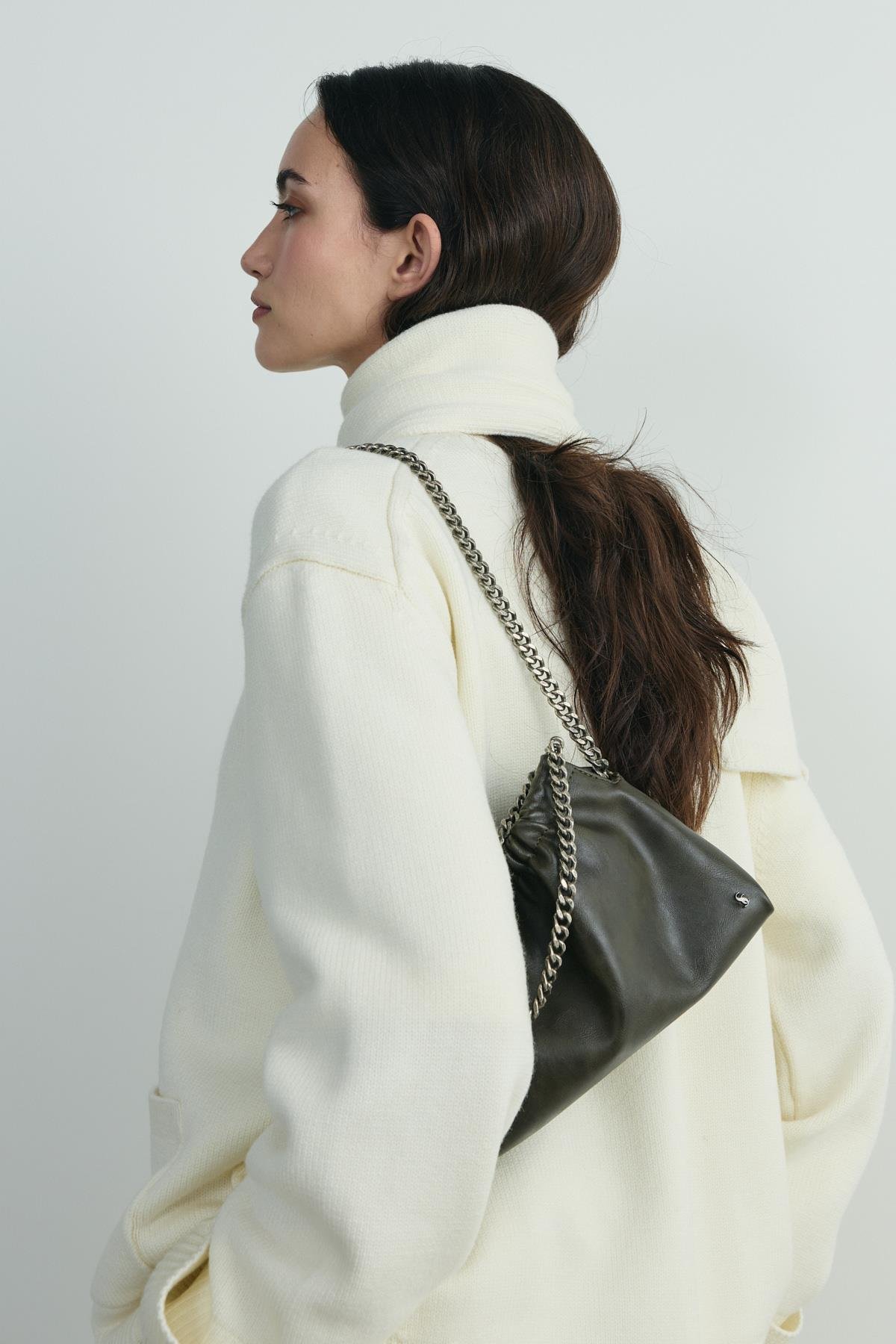 Haki Giorgia Zincirli Deri Mini Çanta