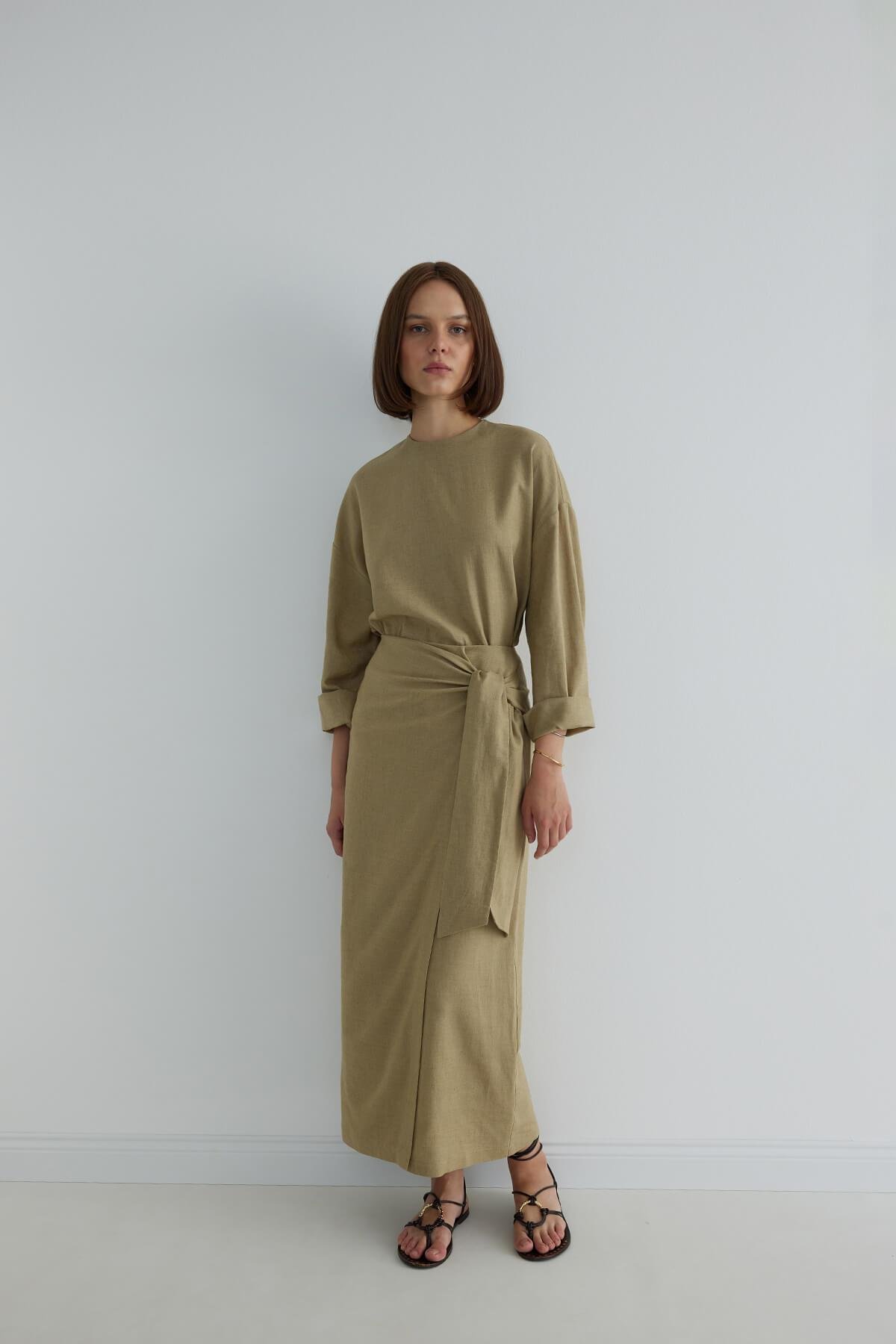 Ihlamur Yeşili Kavala Keten Bluz