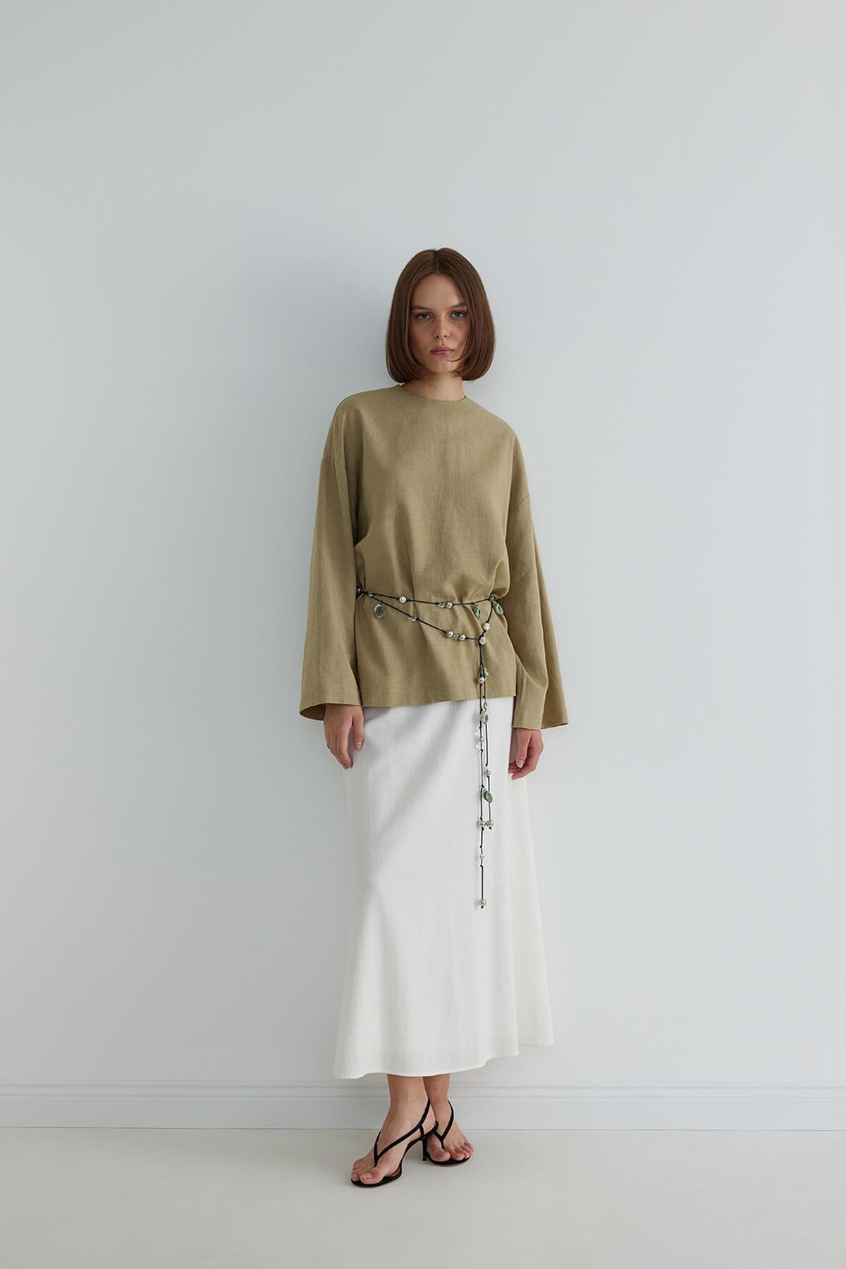 Ihlamur Yeşili Kavala Keten Bluz