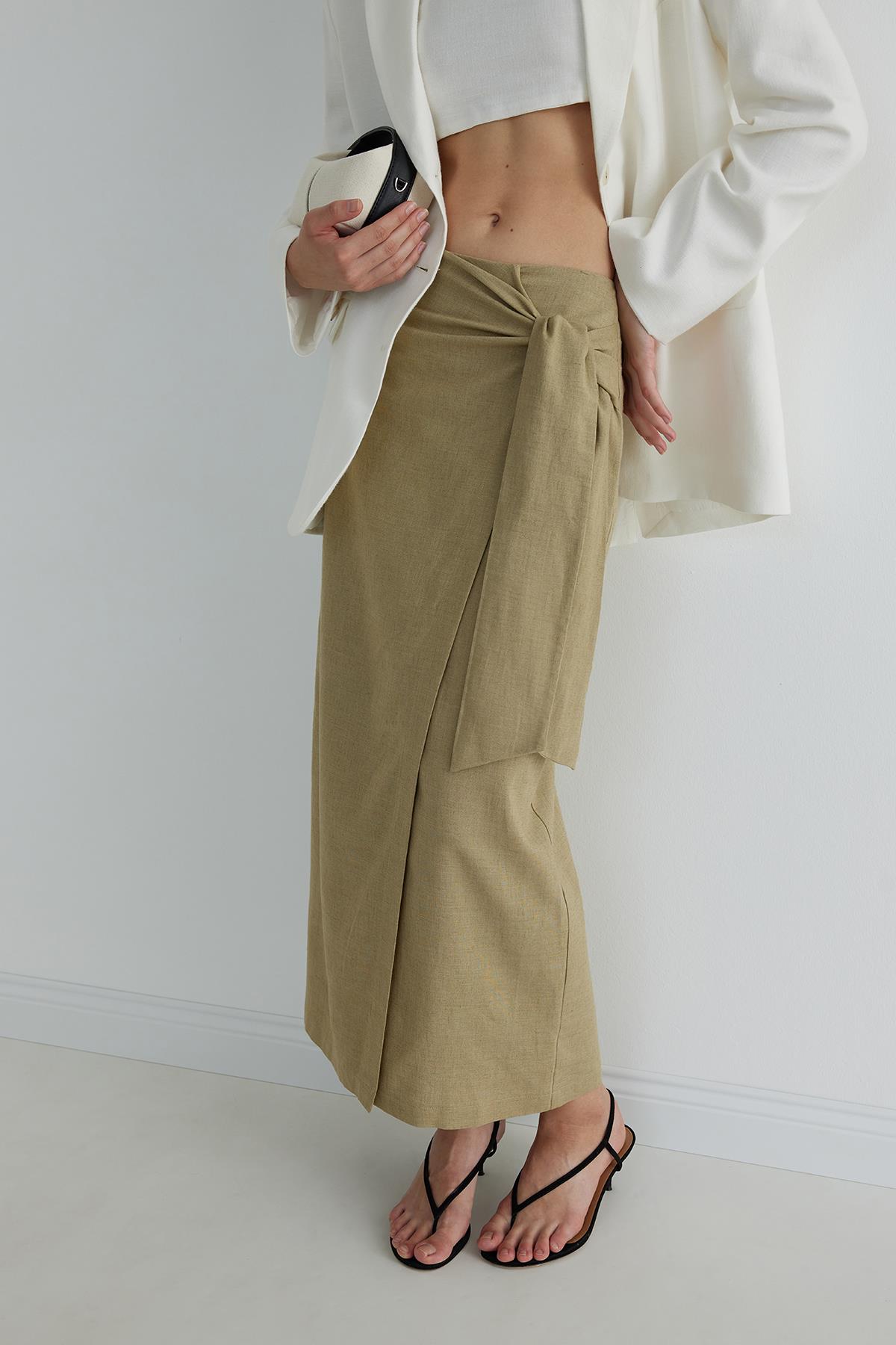 Ihlamur Yeşili Noli Keten Anvelop Etek