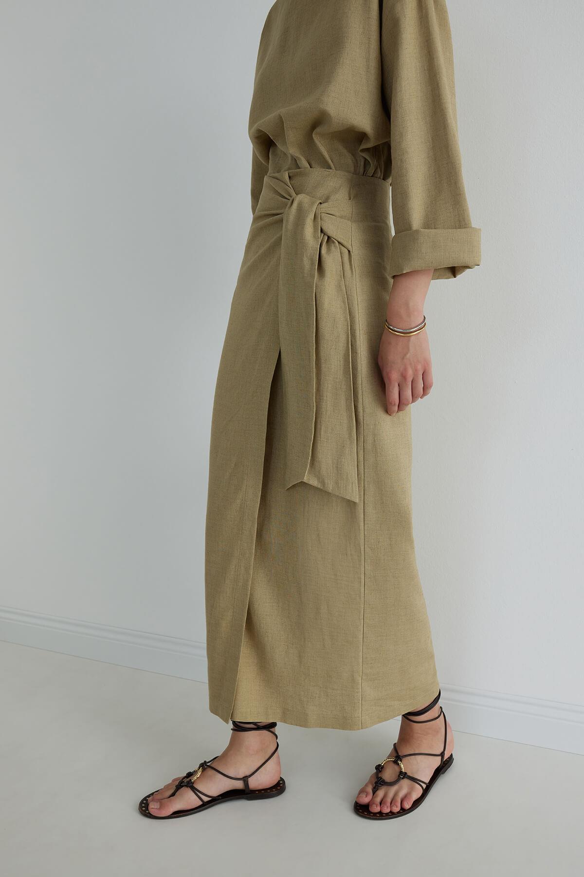 Ihlamur Yeşili Noli Keten Anvelop Etek