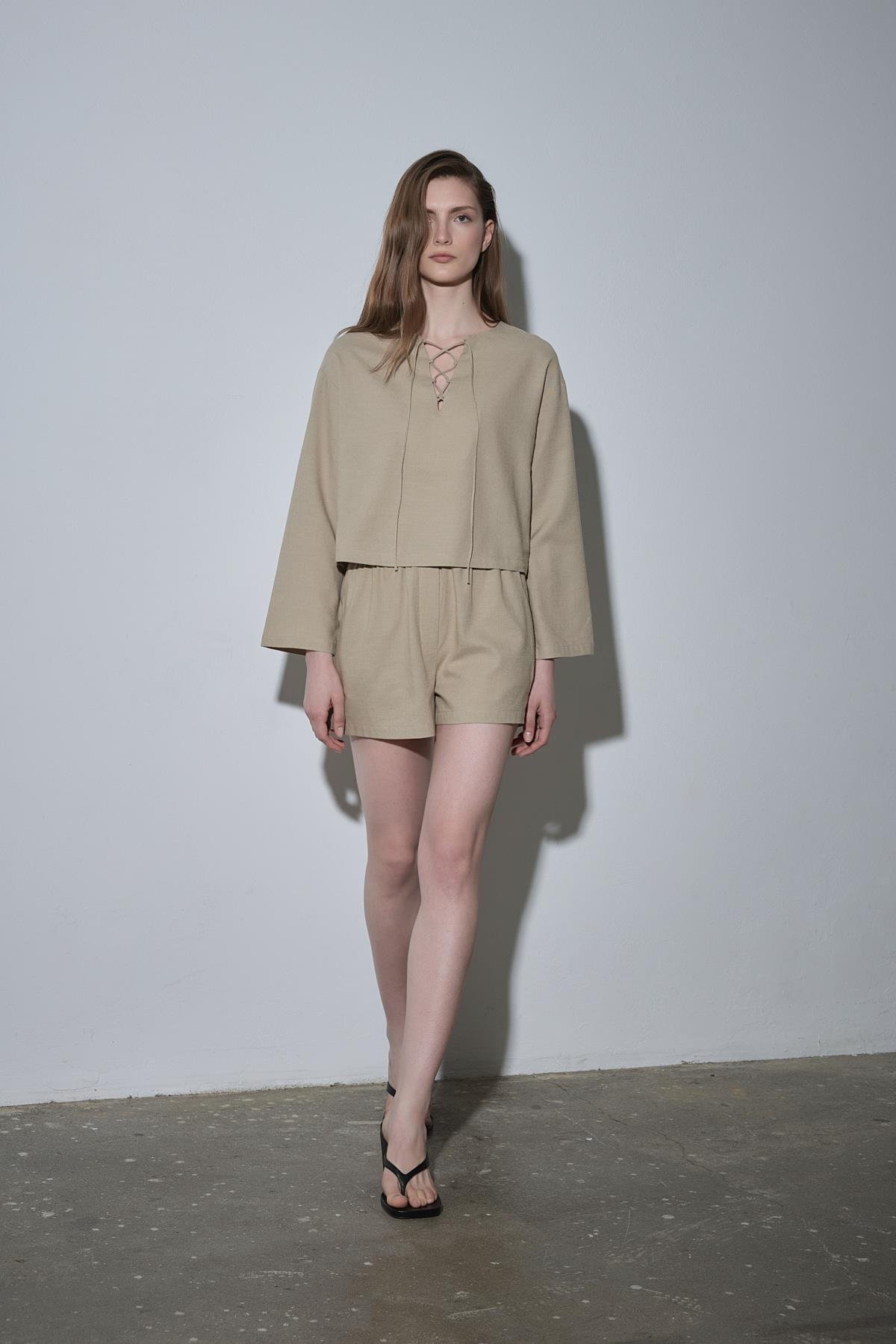 Ihlamur Yeşili Zoe Basic Keten Şort