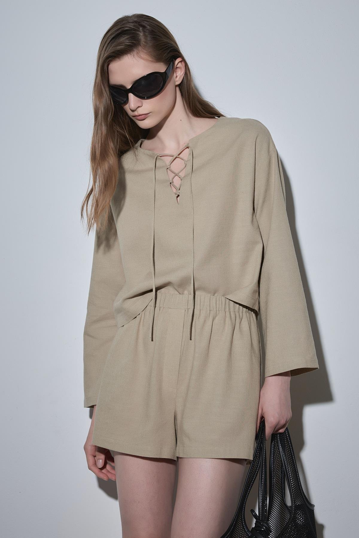 Ihlamur Yeşili Zoe Basic Keten Şort