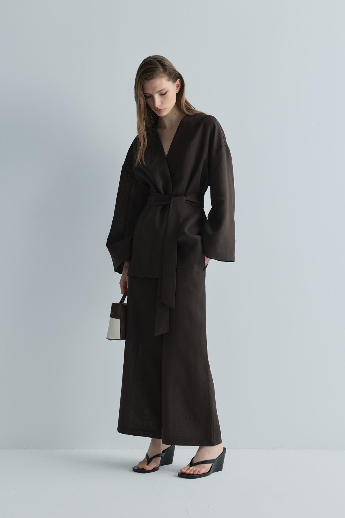 Kahverengi %100 Keten Eleni Culotte Pantolon