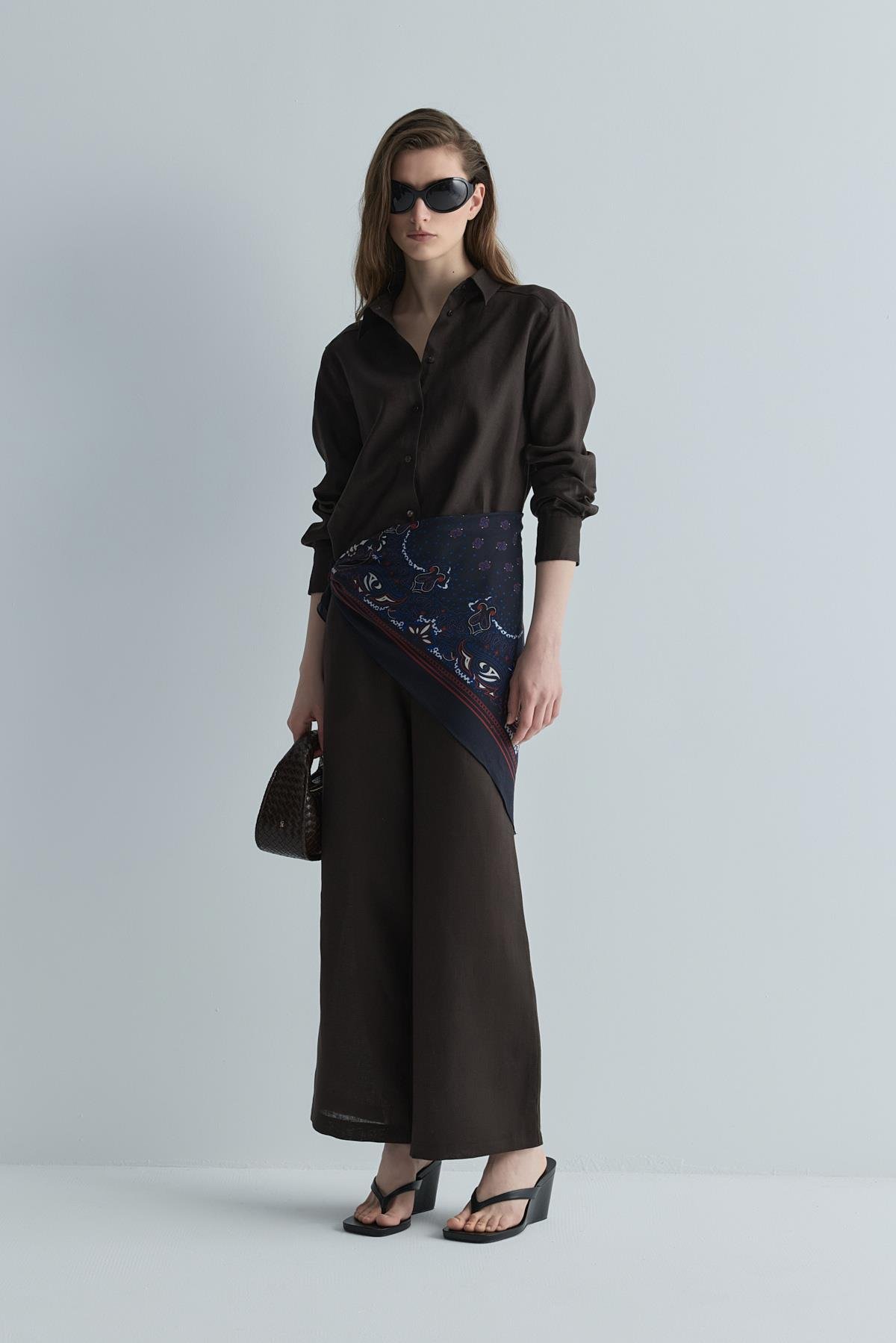 Kahverengi %100 Keten Eleni Culotte Pantolon