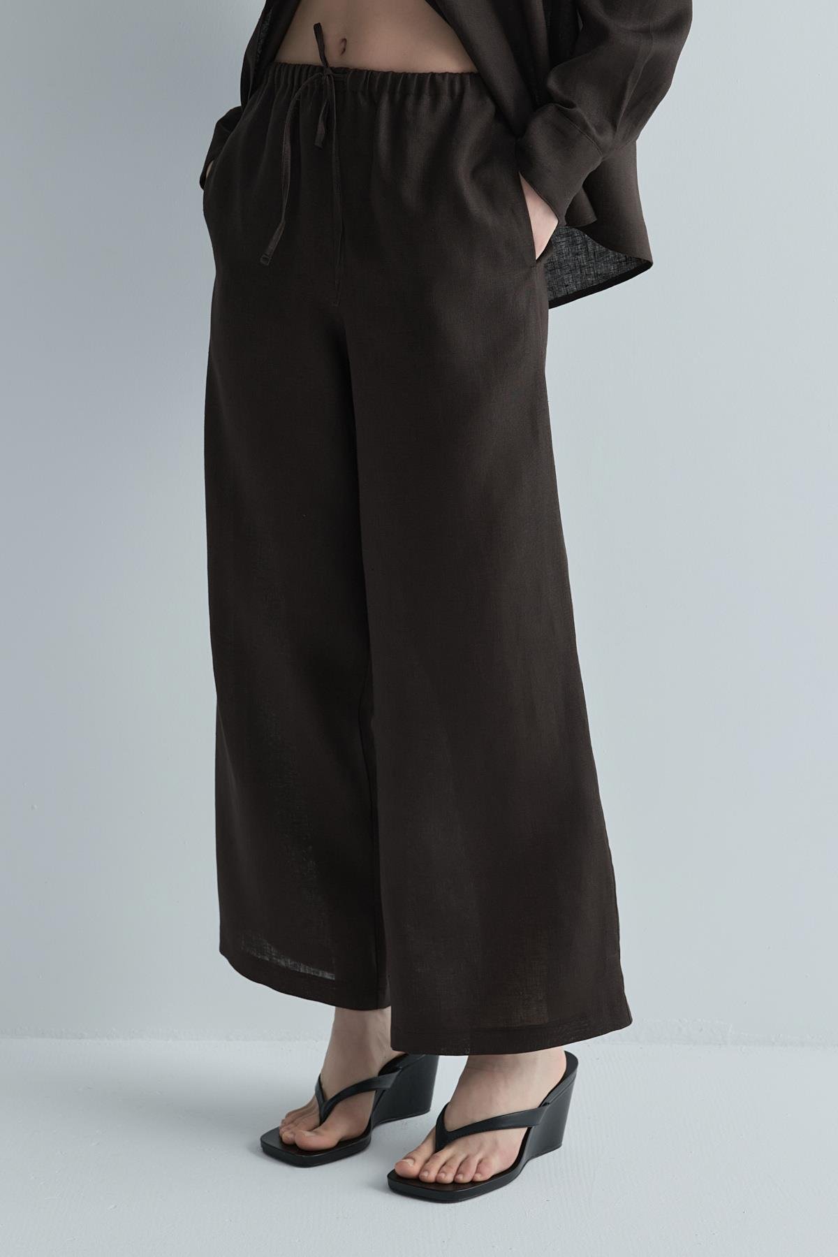 Kahverengi %100 Keten Eleni Culotte Pantolon