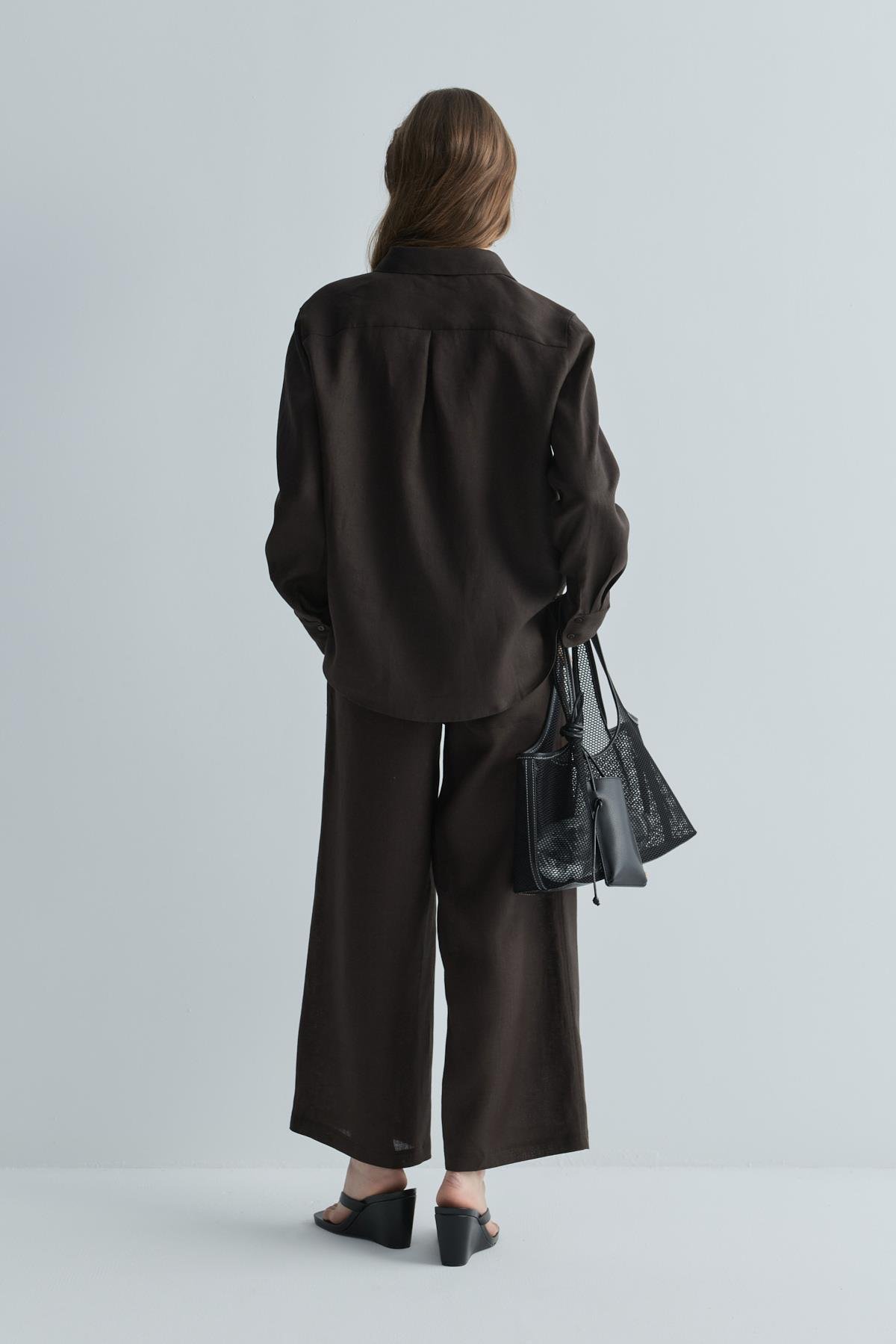 Kahverengi %100 Keten Eleni Culotte Pantolon