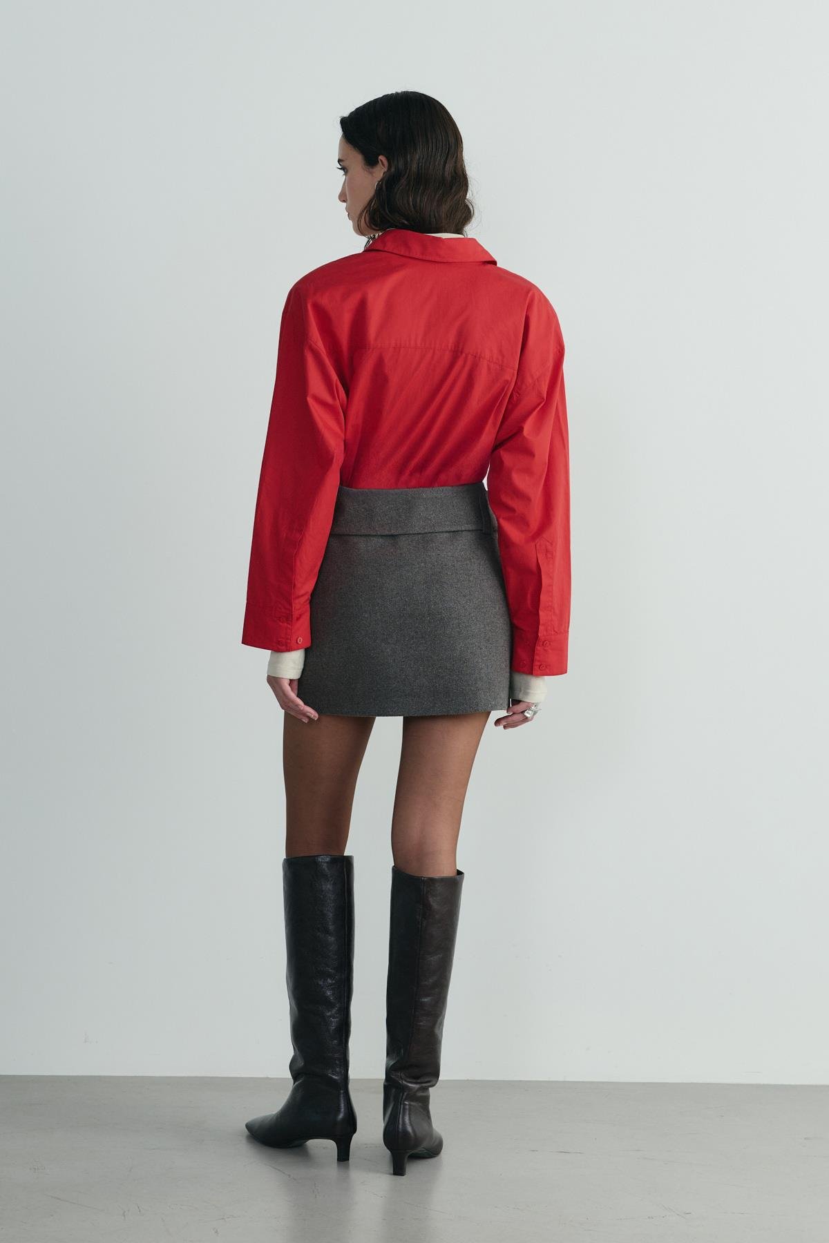 Kahverengi Blair Kemerli Kaşe Mini Etek