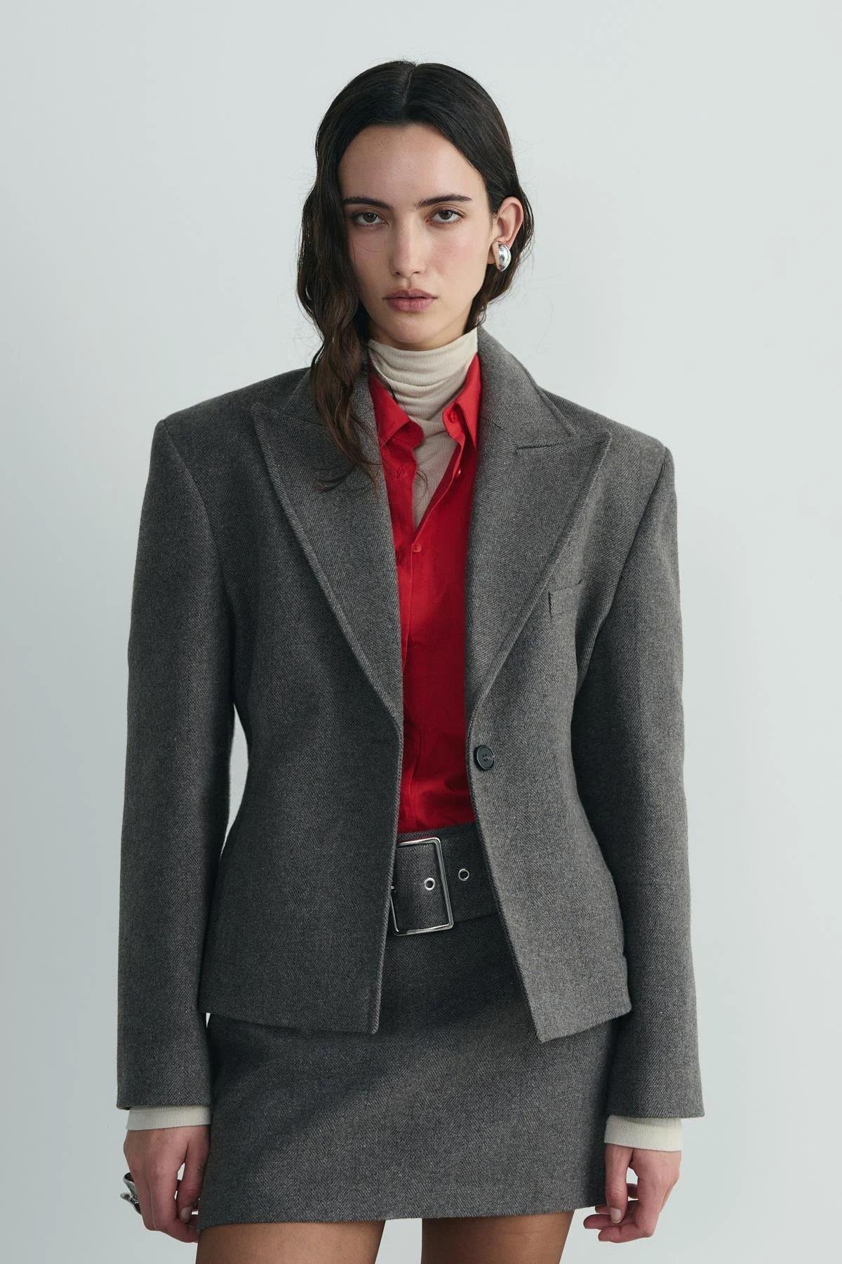 Kahverengi Blair Kemerli Kaşe Mini Etek