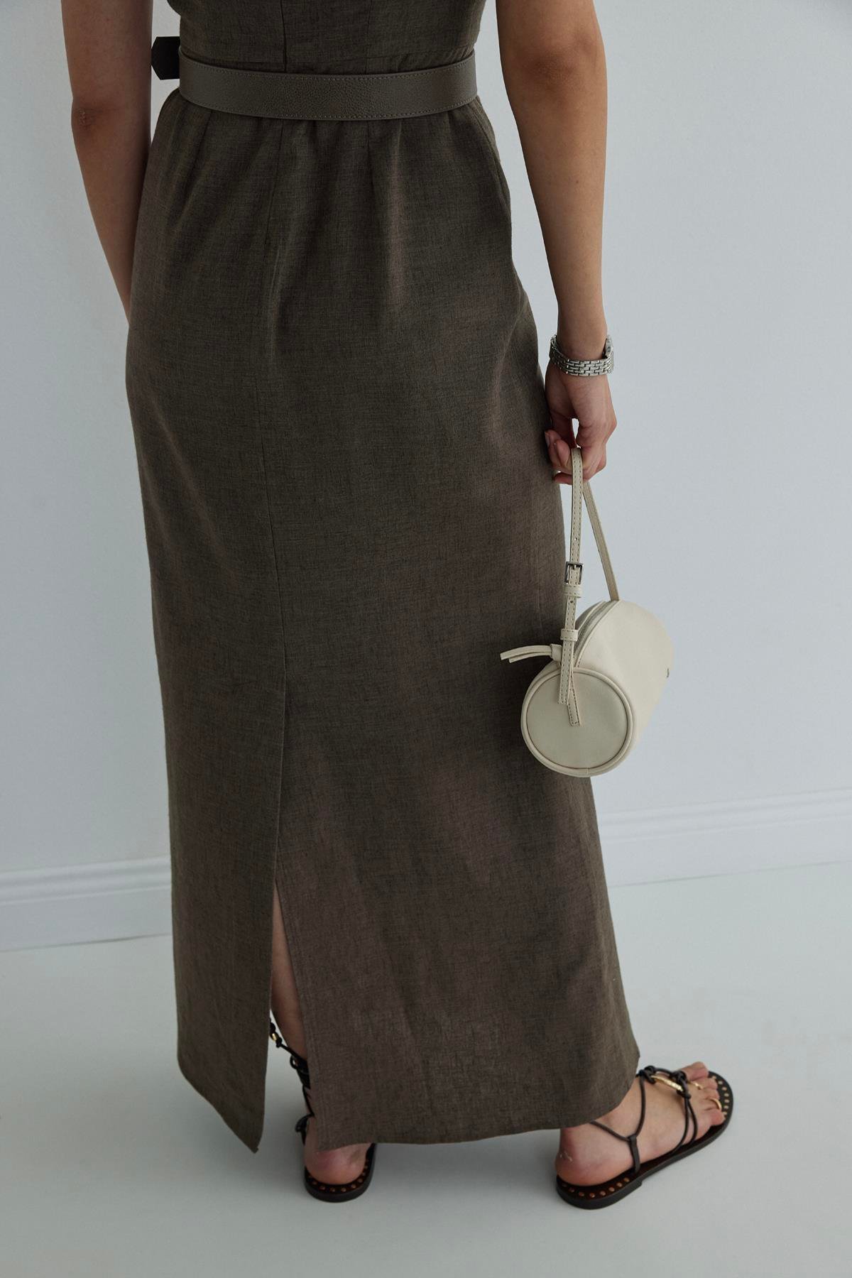 Kahverengi Breeze Omuzu Düğümlü Elbise