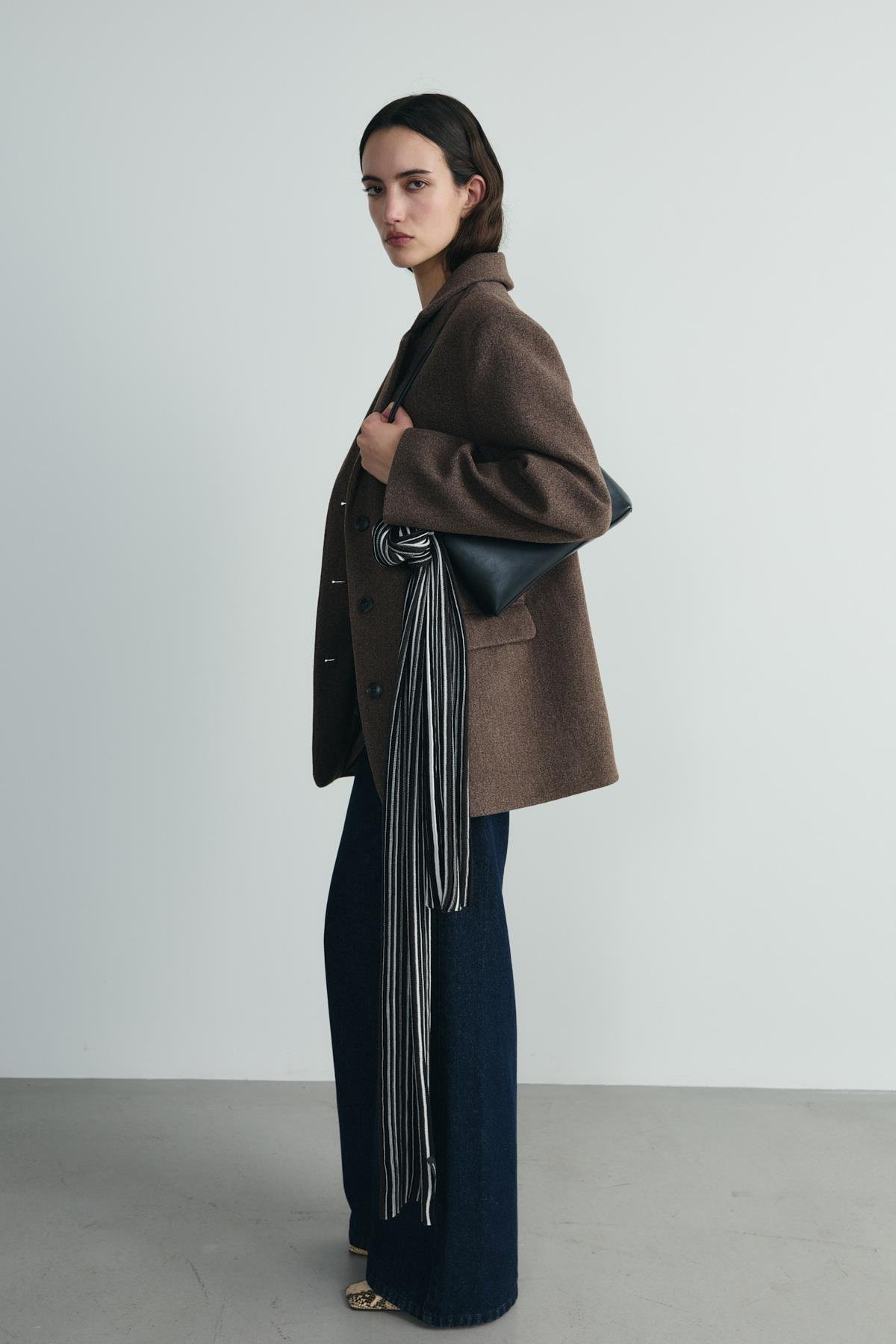 Gina Striped Long Wool Coat