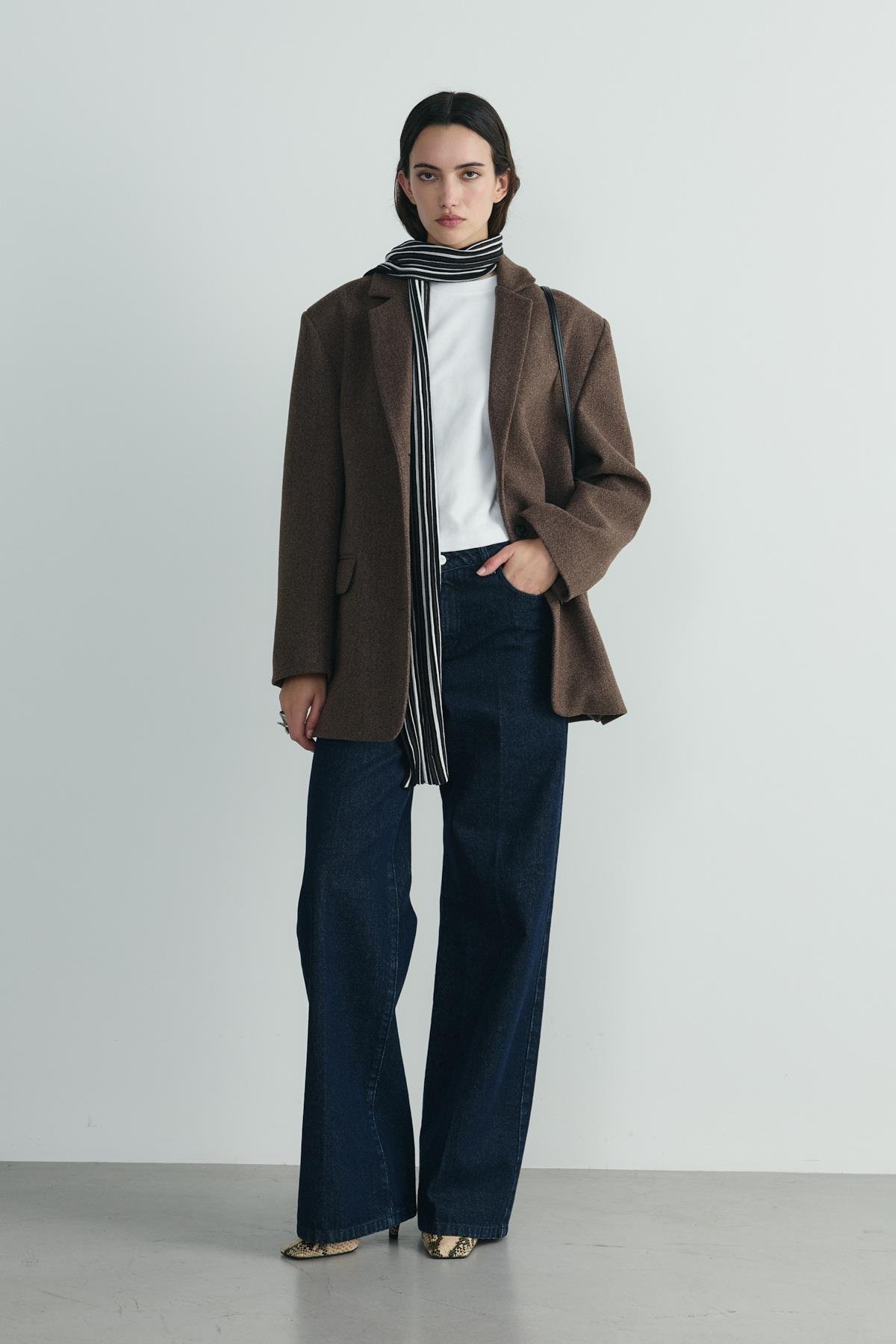 Gina Striped Long Wool Coat