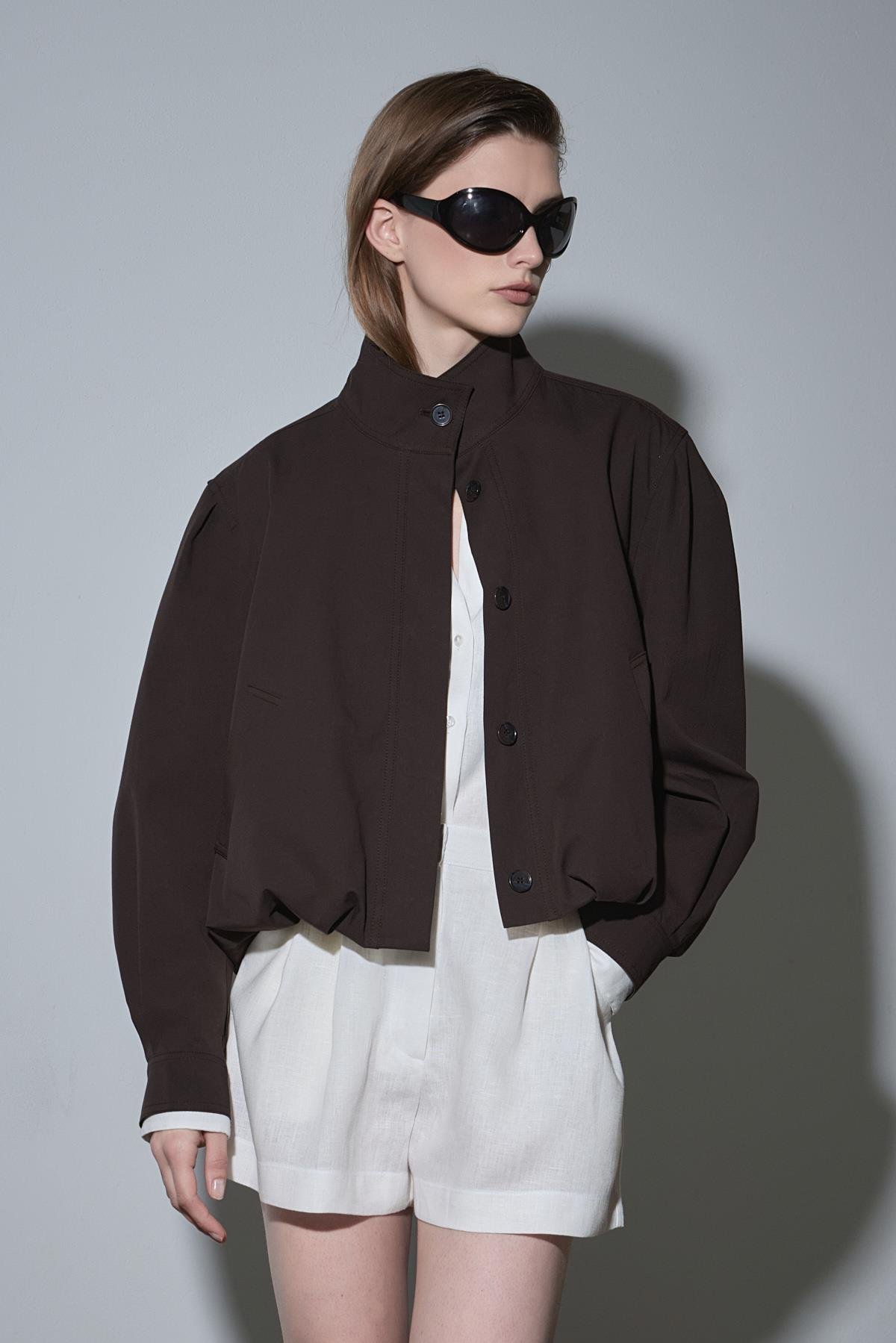 Kahverengi Khole Dik Yaka Balon Ceket