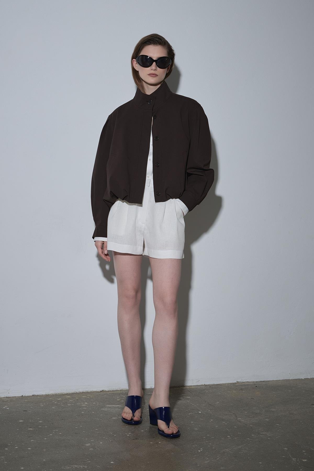 Kahverengi Khole Dik Yaka Balon Ceket