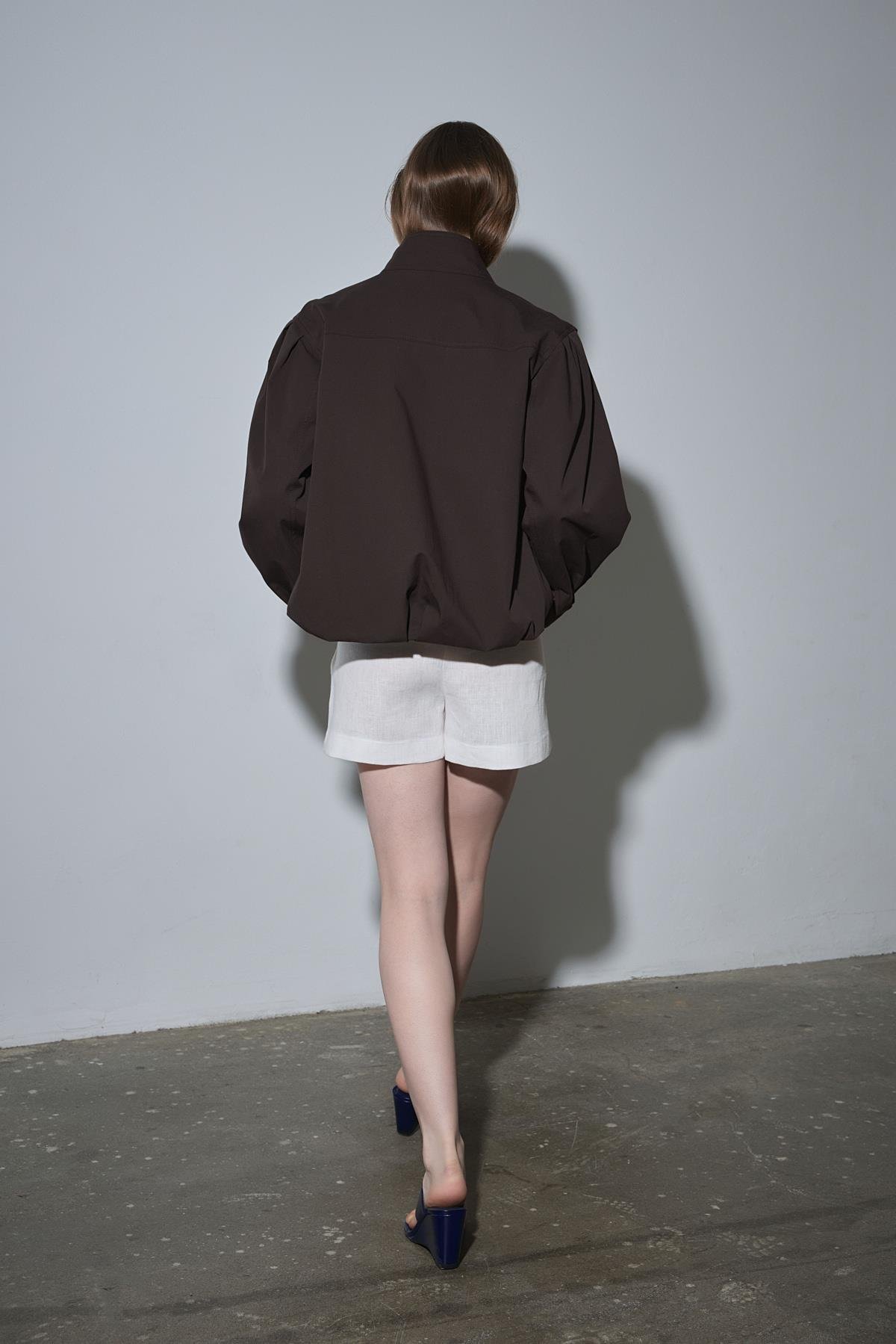 Kahverengi Khole Dik Yaka Balon Ceket