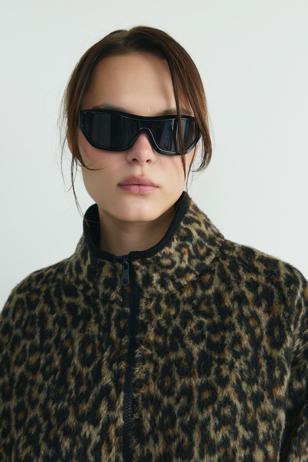 Kahverengi Leo Oversize Fermuarlı Ceket