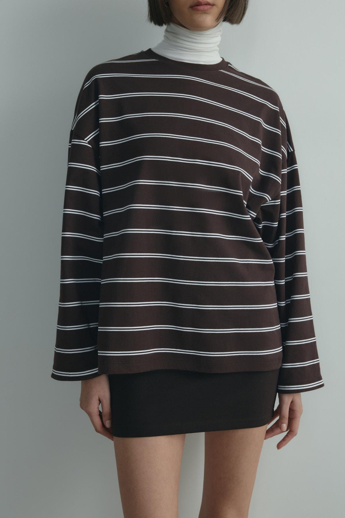 Kahverengi Lizzy Çizgili Tişört