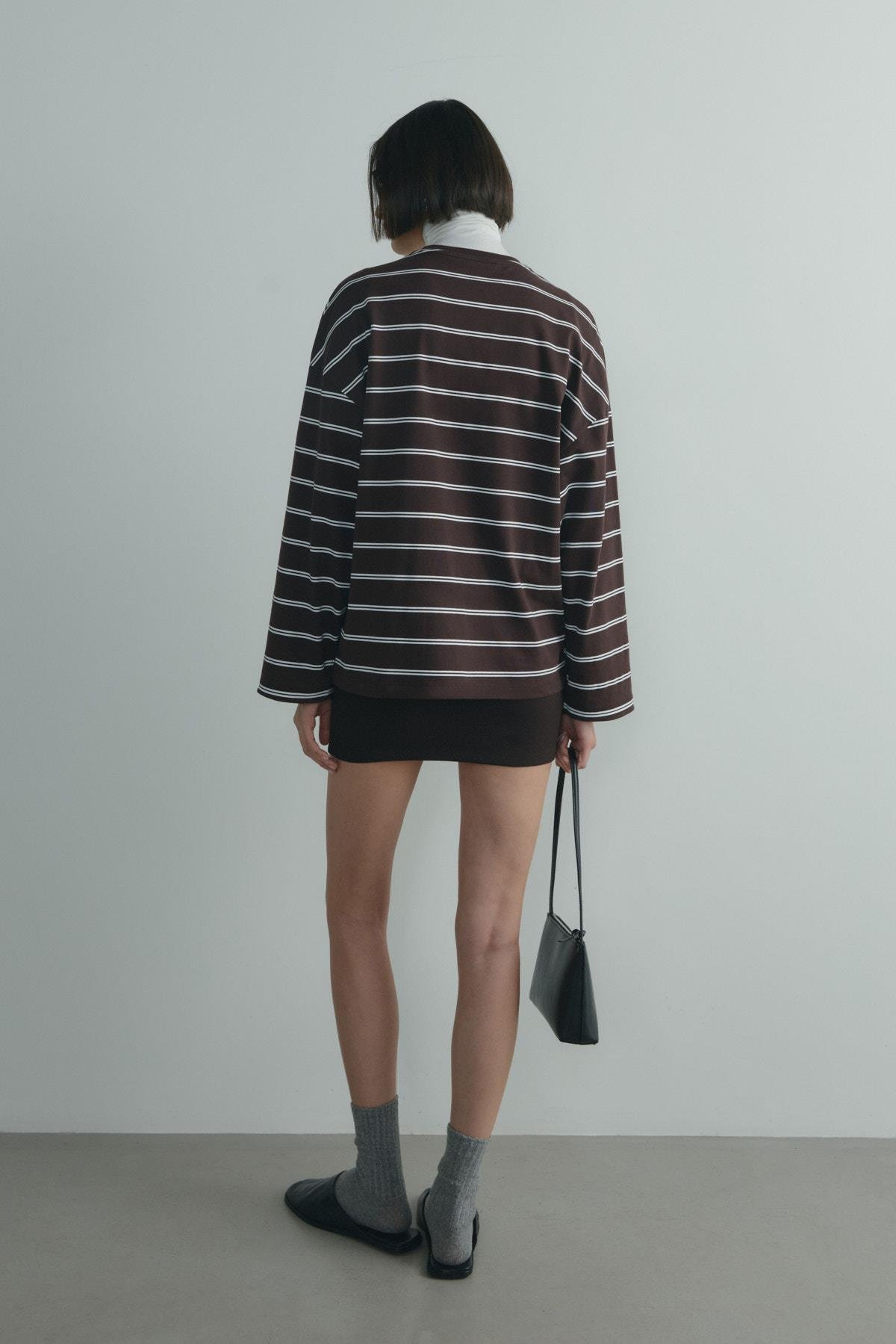 Kahverengi Lizzy Çizgili Tişört