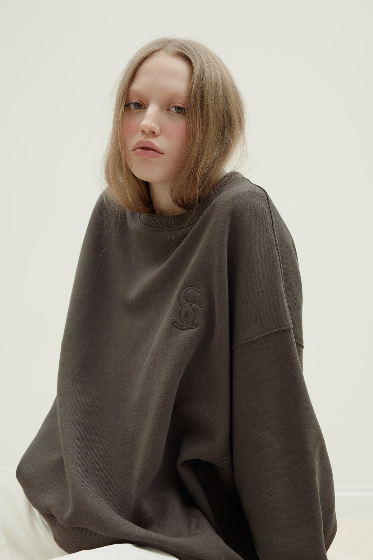 Kahverengi Logolu Oversize Sweat