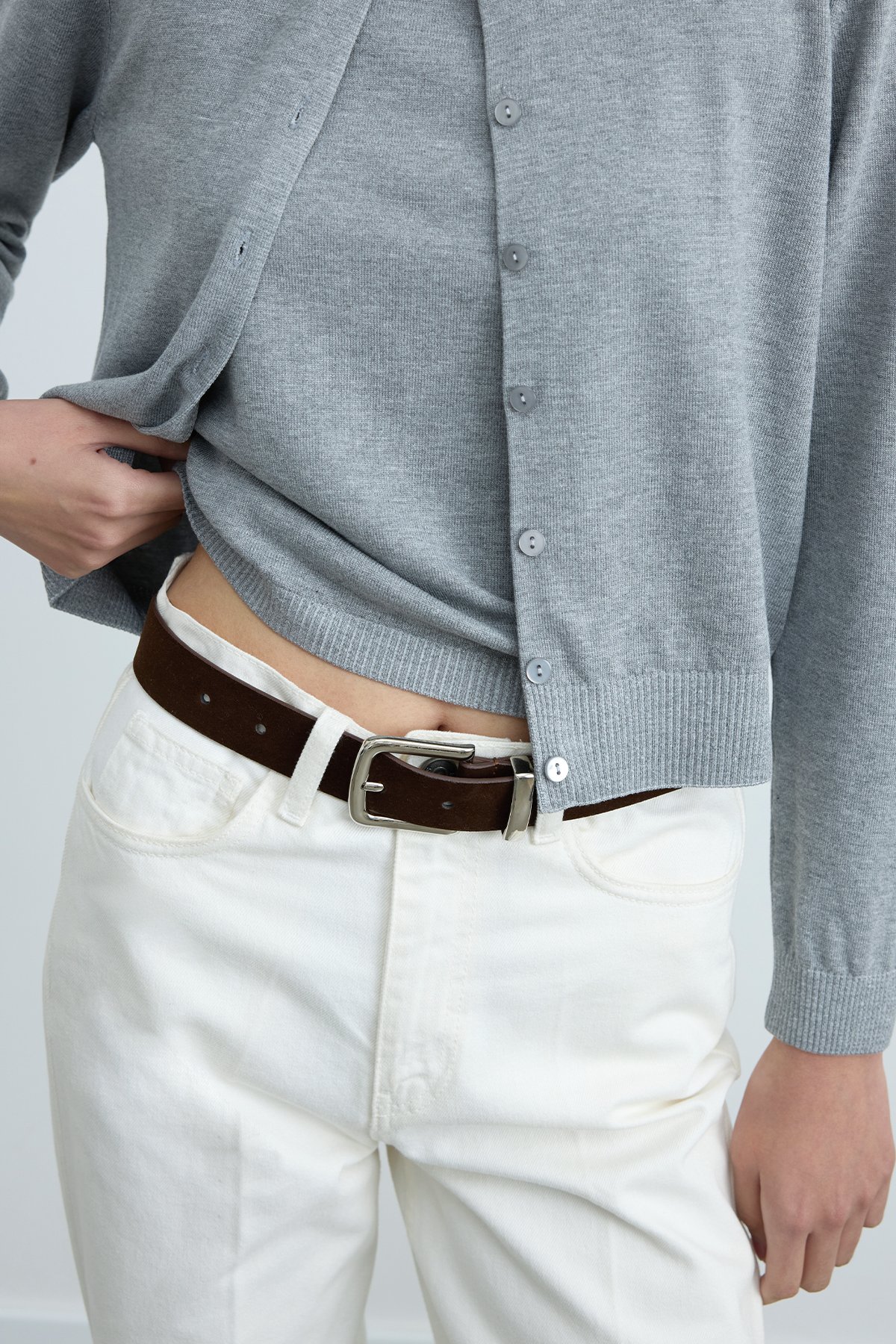 Kahverengi Mirel Nikel Tokalı Süet Kemer