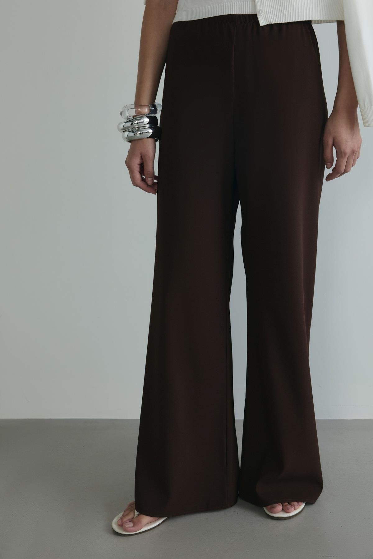 Kahverengi Pol Krep Pantolon