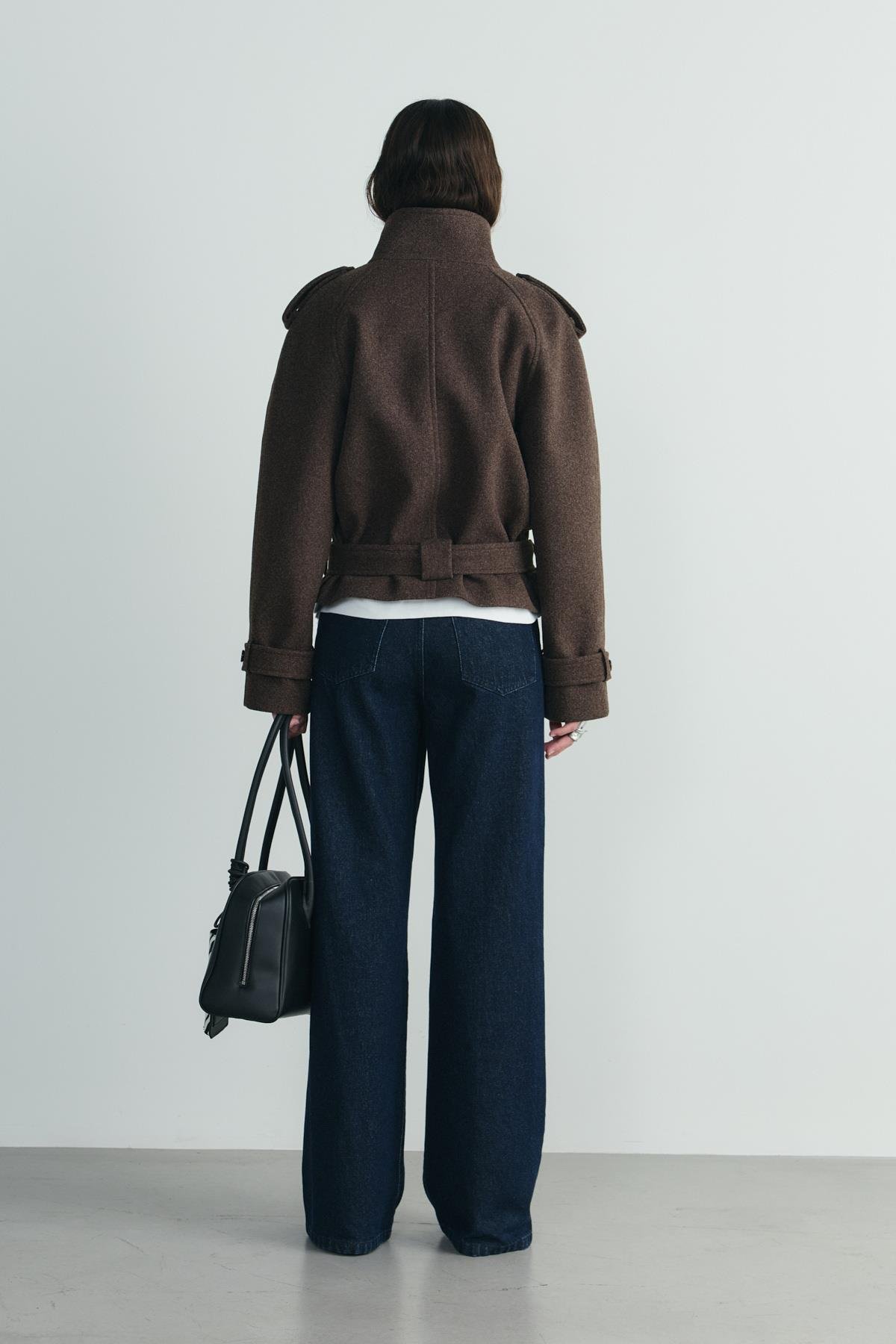 Kahverengi Urban Dik Yaka Kısa Kaşe Ceket