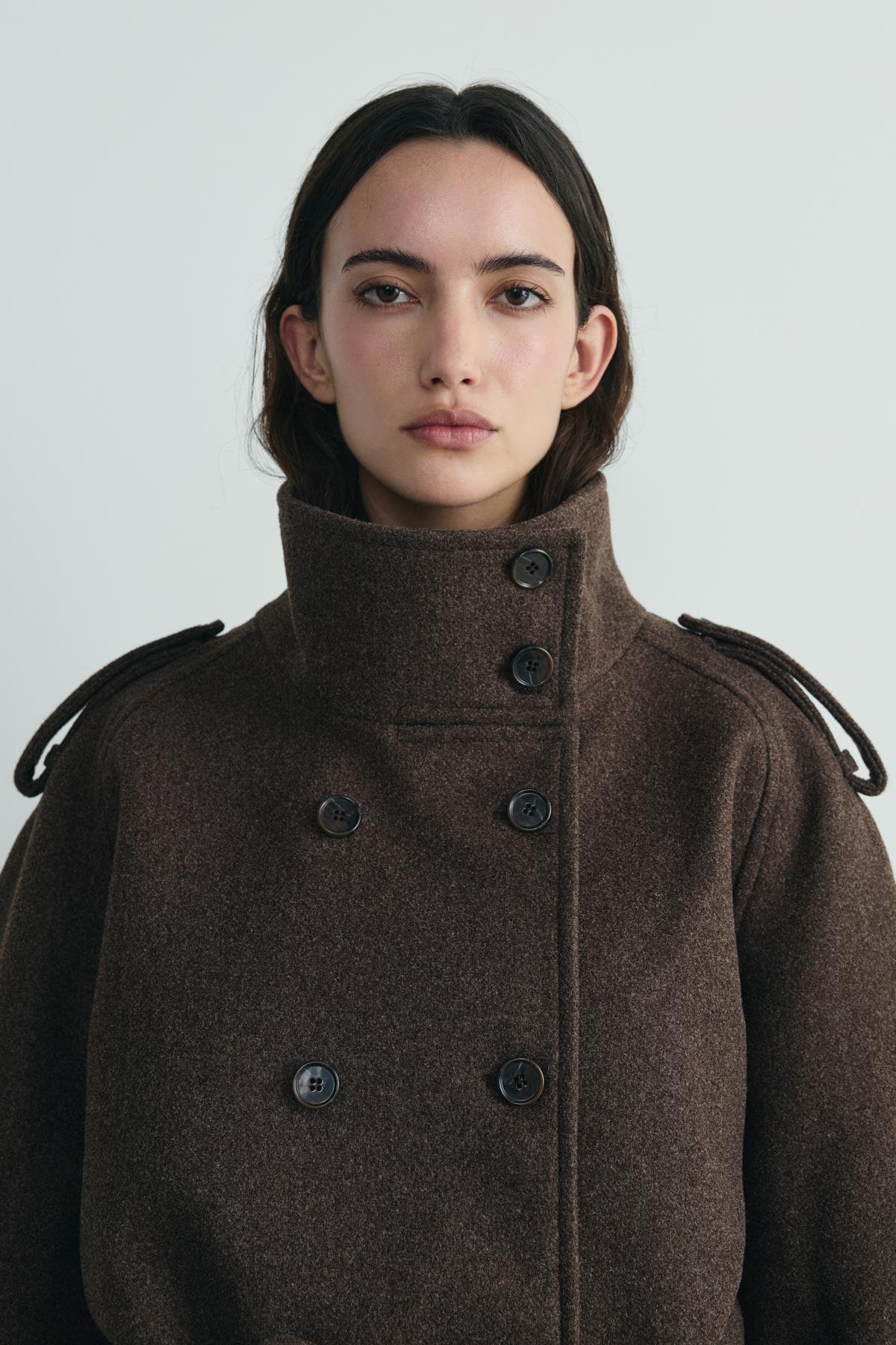 Kahverengi Urban Dik Yaka Kısa Kaşe Ceket