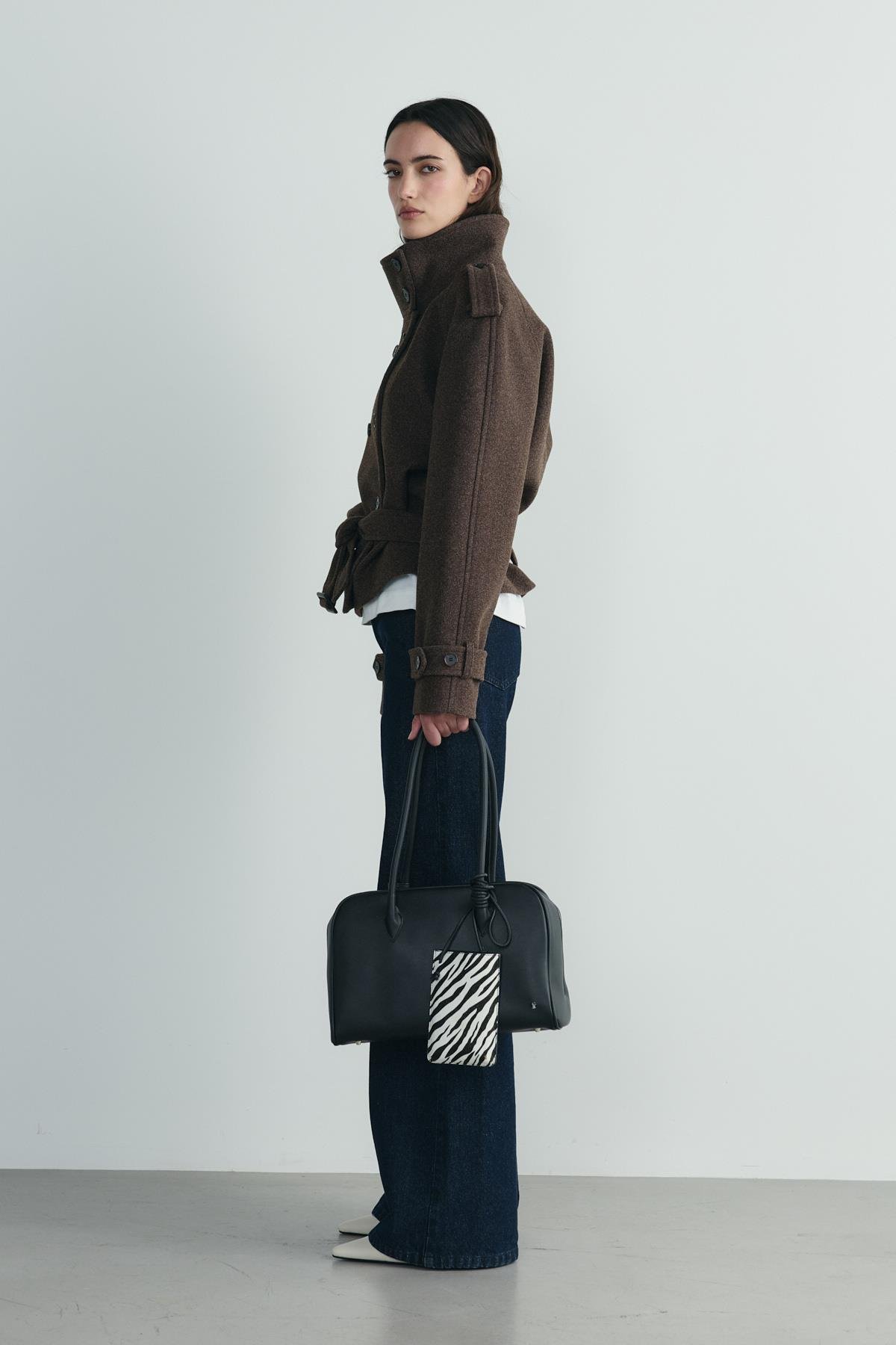 Kahverengi Urban Dik Yaka Kısa Kaşe Ceket