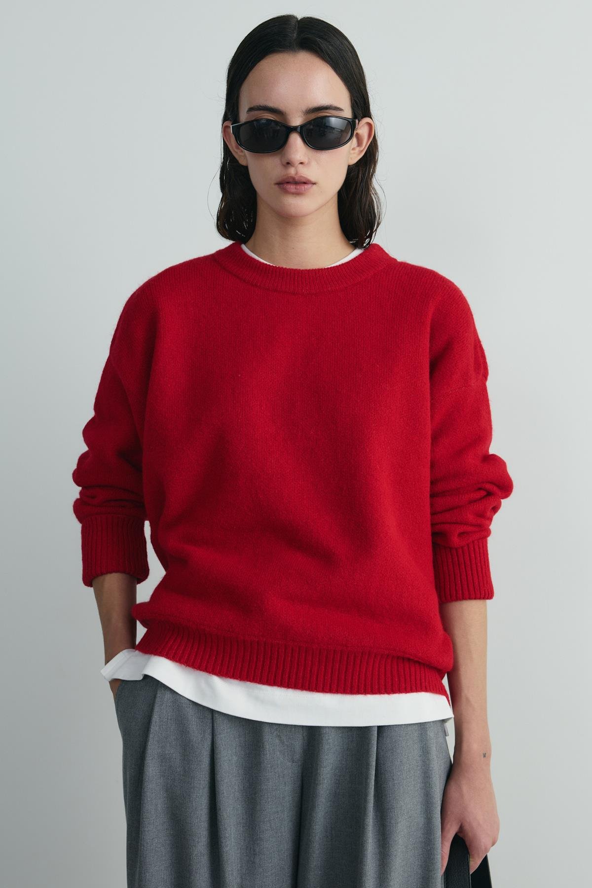 Kırmızı Bella Oversize Kazak