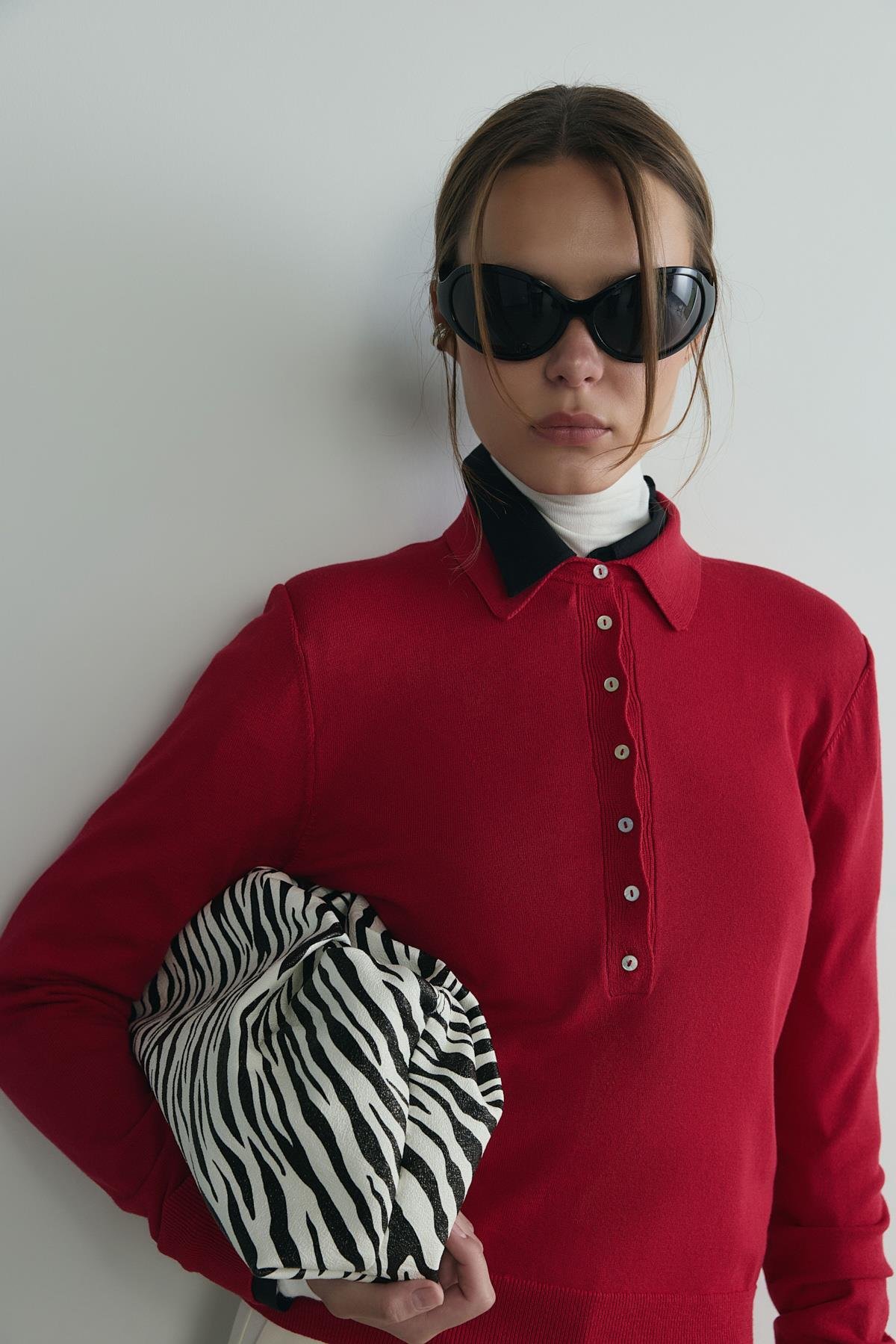 Kırmızı Carter Polo Yaka Triko Kazak