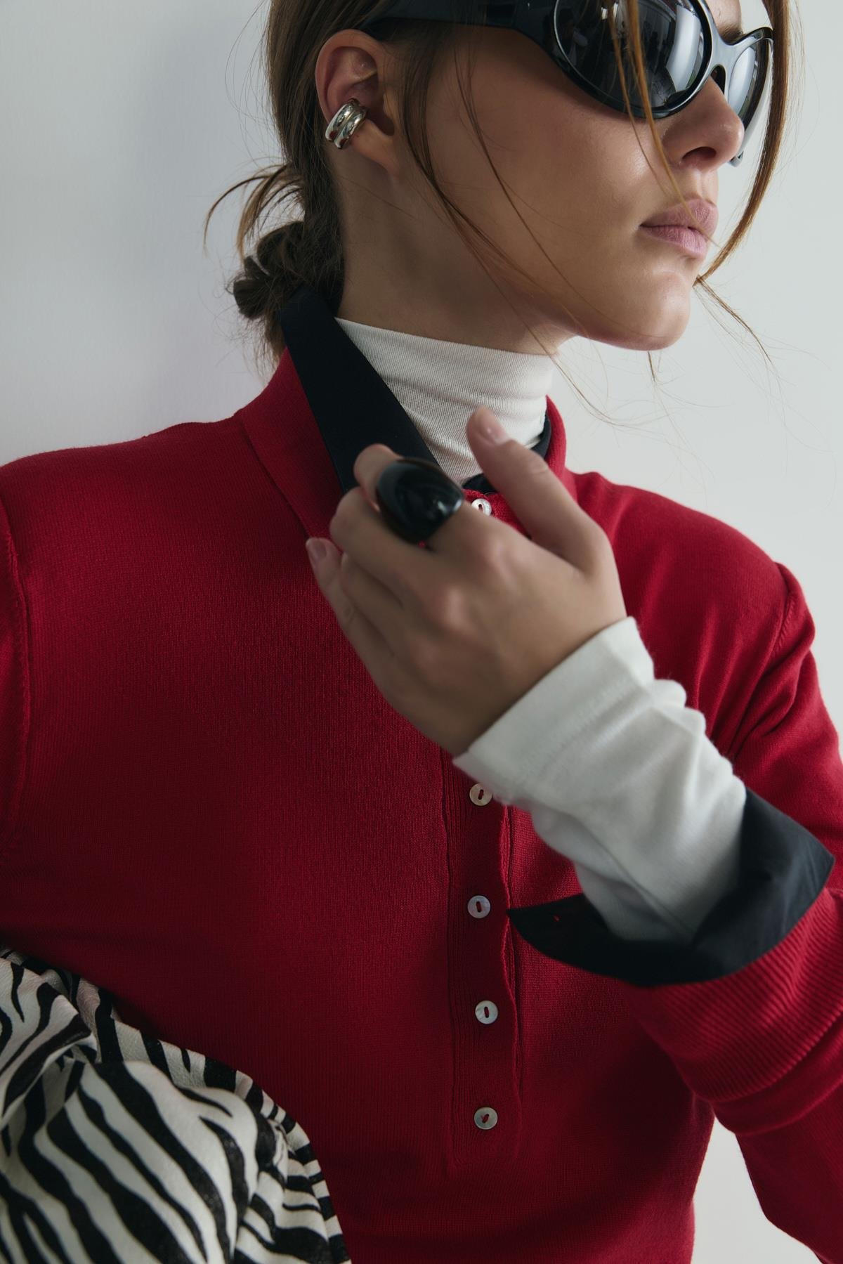 Kırmızı Carter Polo Yaka Triko Kazak