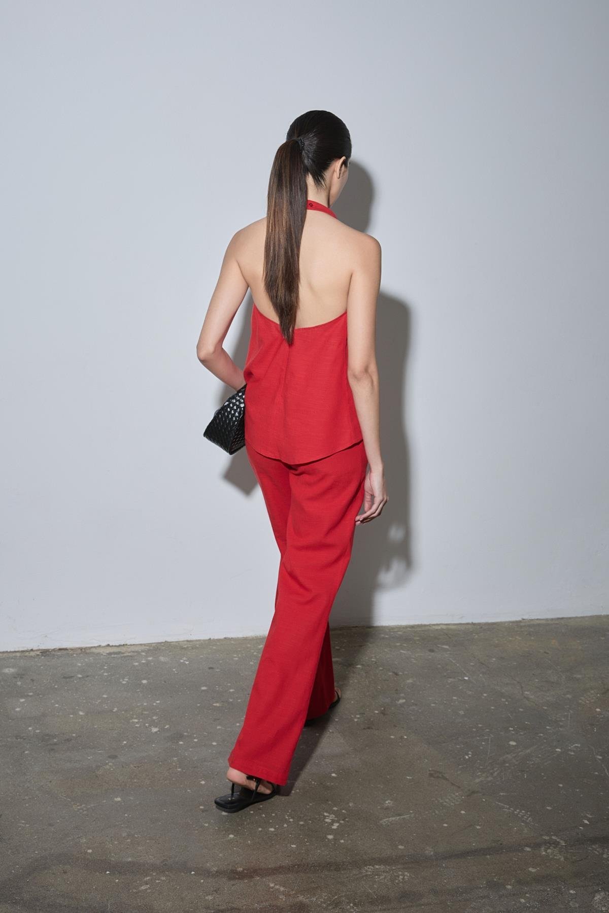 Kırmızı Gabriel Halter Yaka Keten Bluz