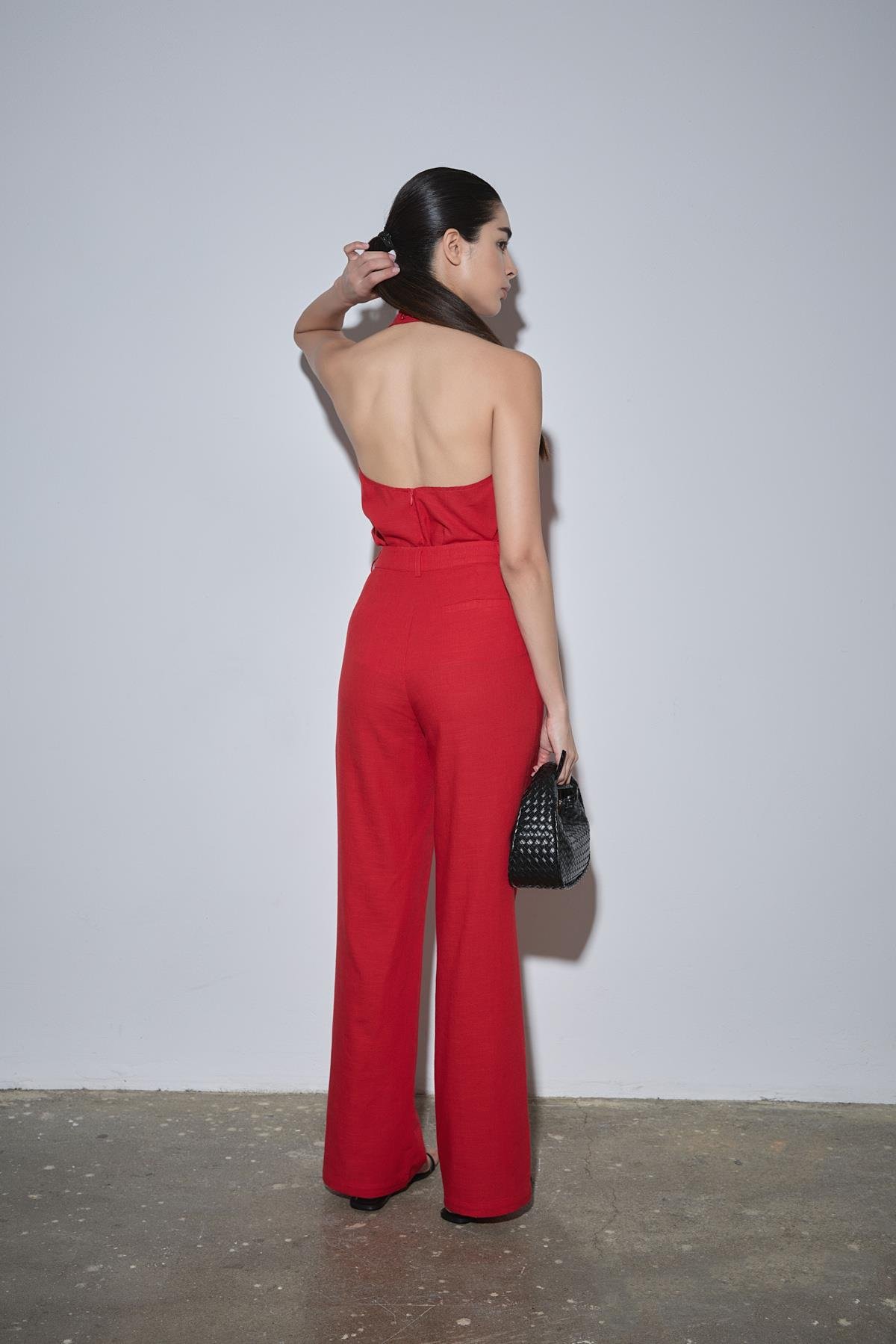 Kırmızı Gabriel Halter Yaka Keten Bluz