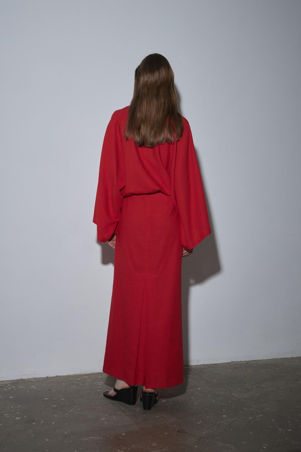 Kırmızı Jaylen Düz Kesim Keten Etek