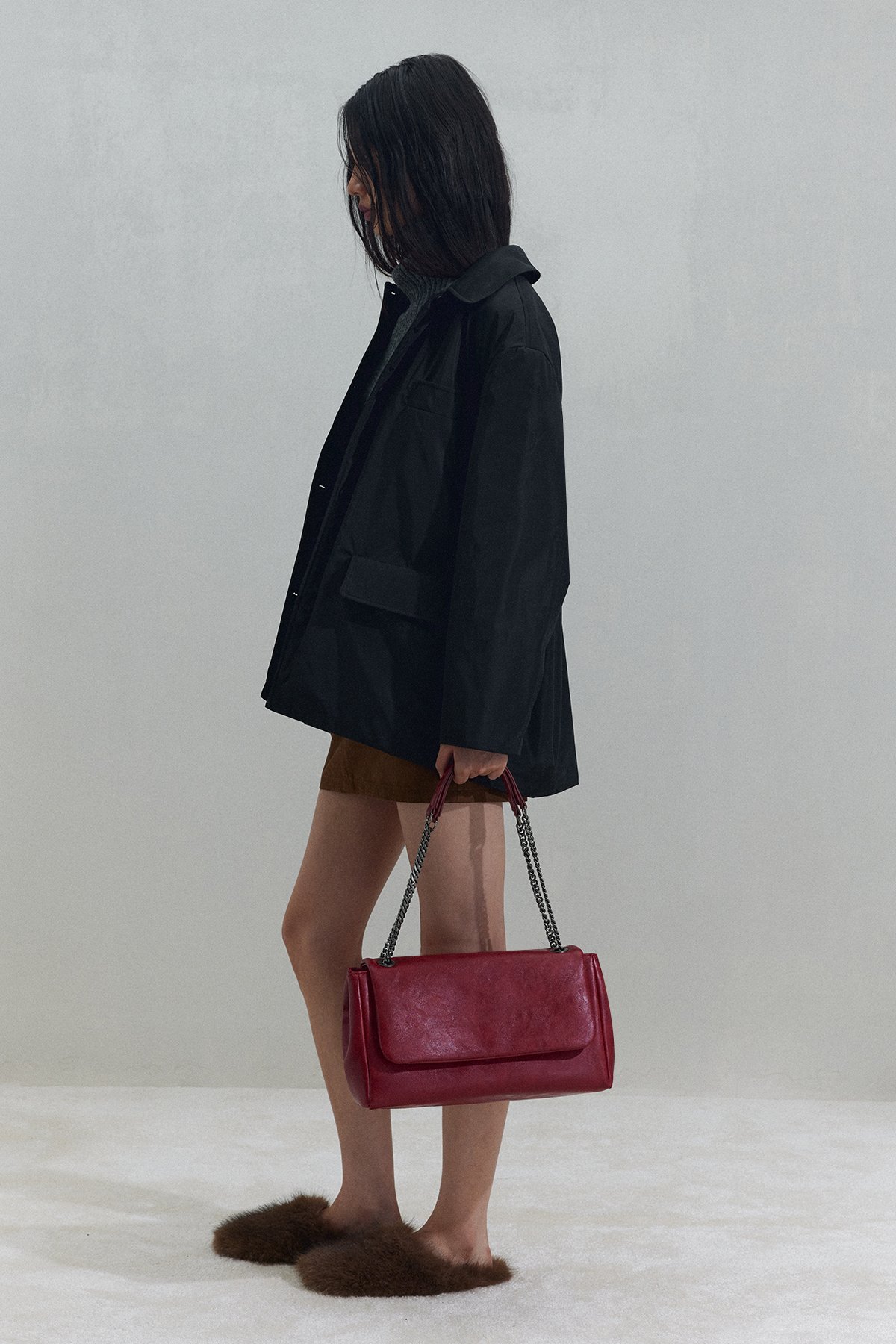 Kırmızı Milan Zincirli Deri Çanta