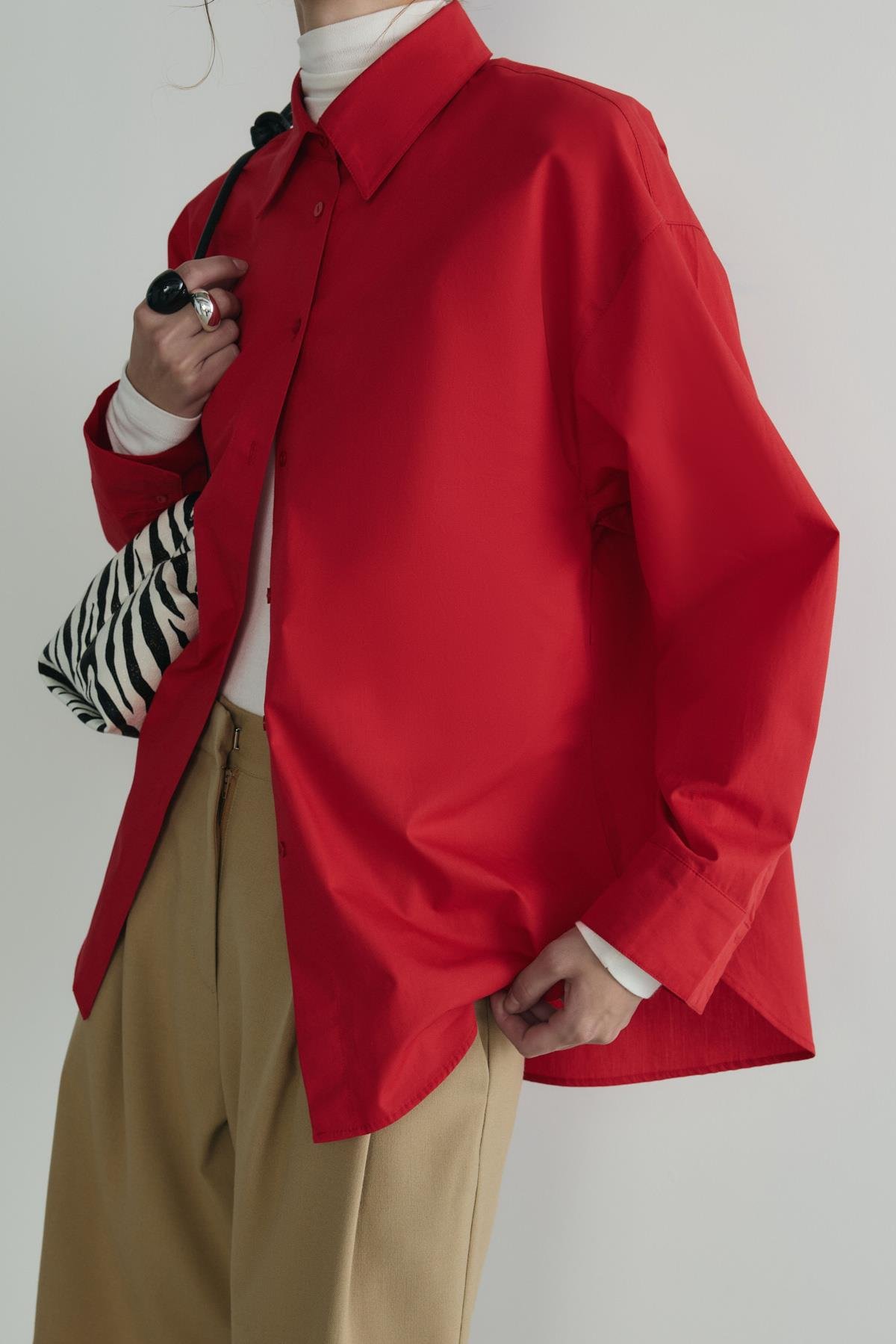 Kırmızı Page Oversize Gömlek