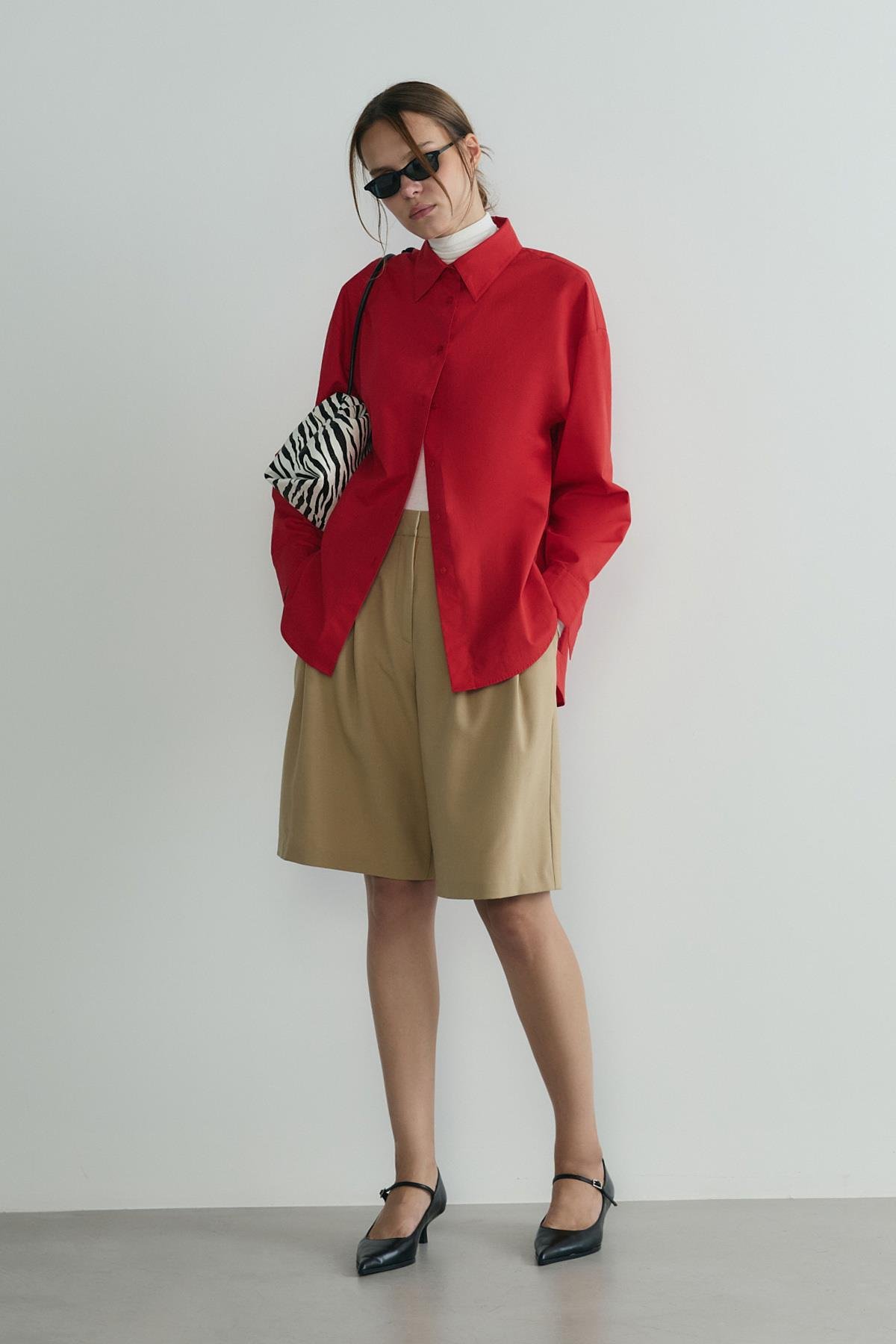 Kırmızı Page Oversize Gömlek