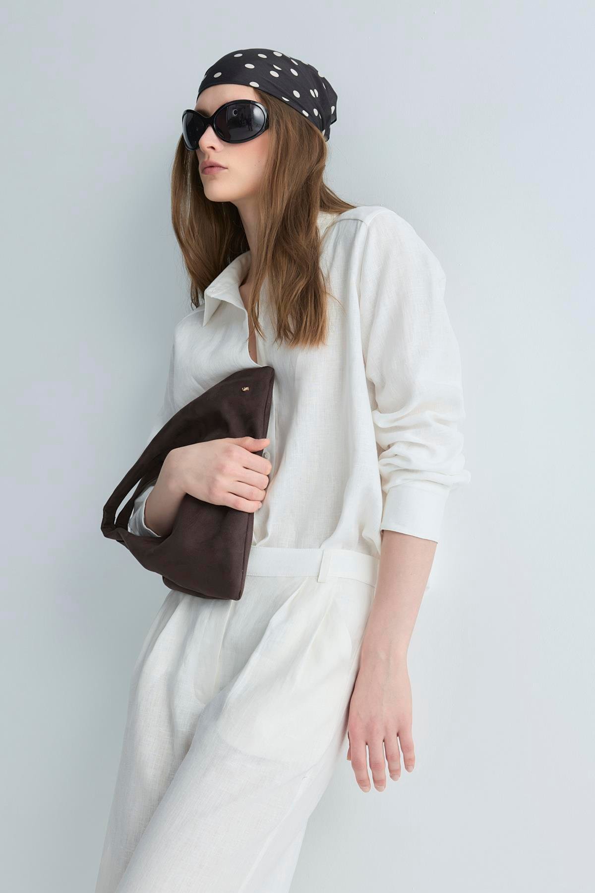 Koyu Kahve Dottie Desenli Fular