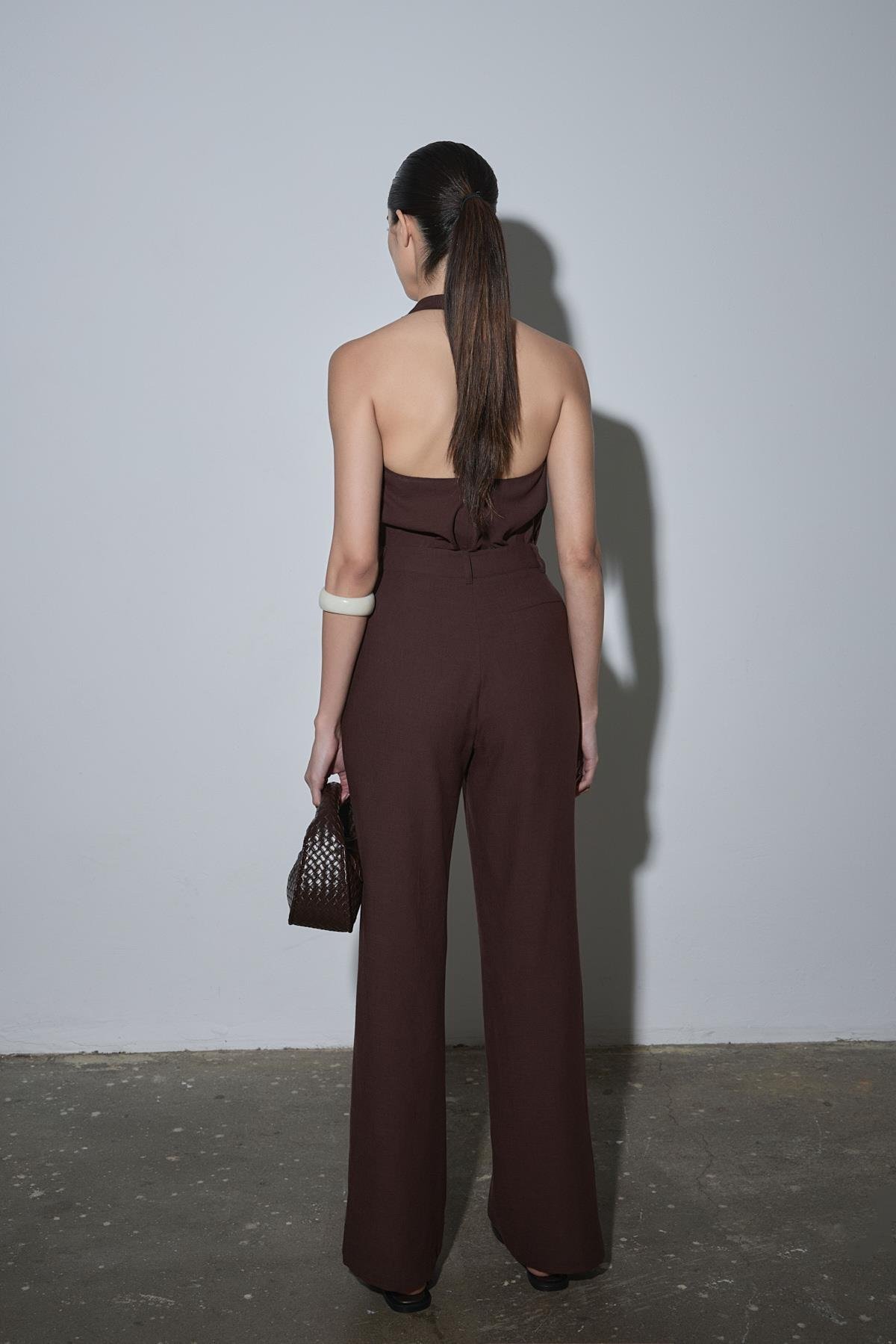 Koyu Kahve Gabriel Tek Pileli Keten Pantolon