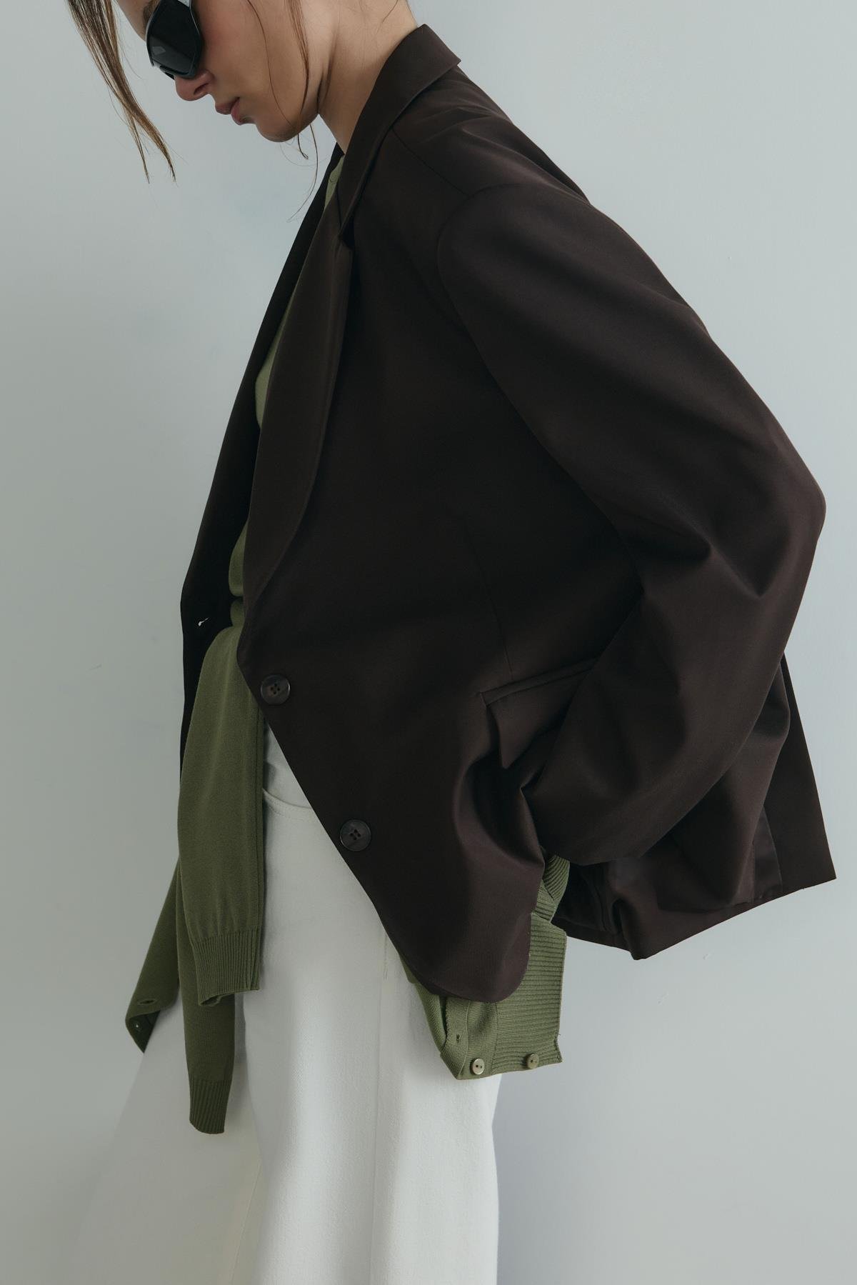 Koyu Kahve Maskülen Blazer Ceket