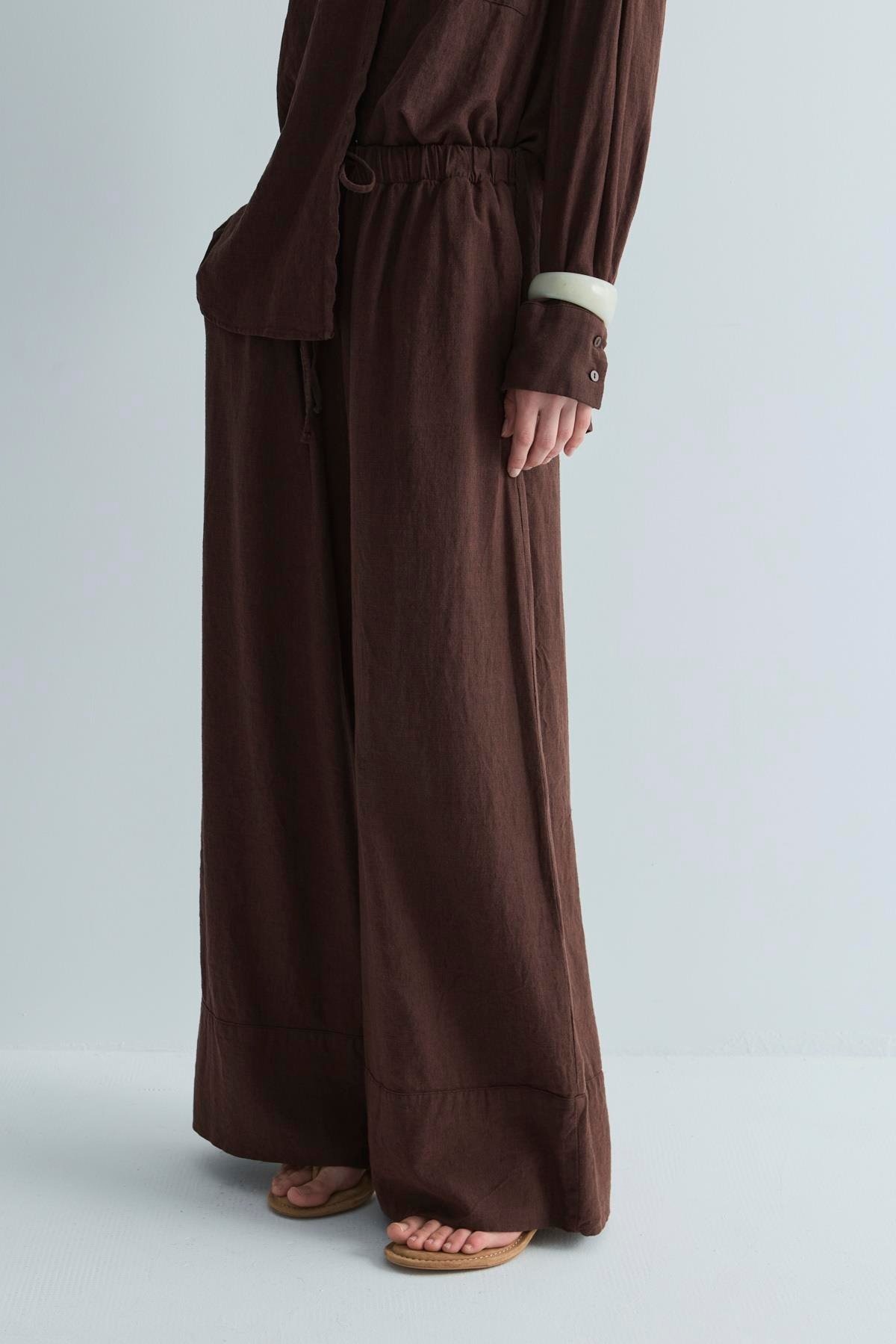 Koyu Kahve Serin Palazzo Keten Pantolon