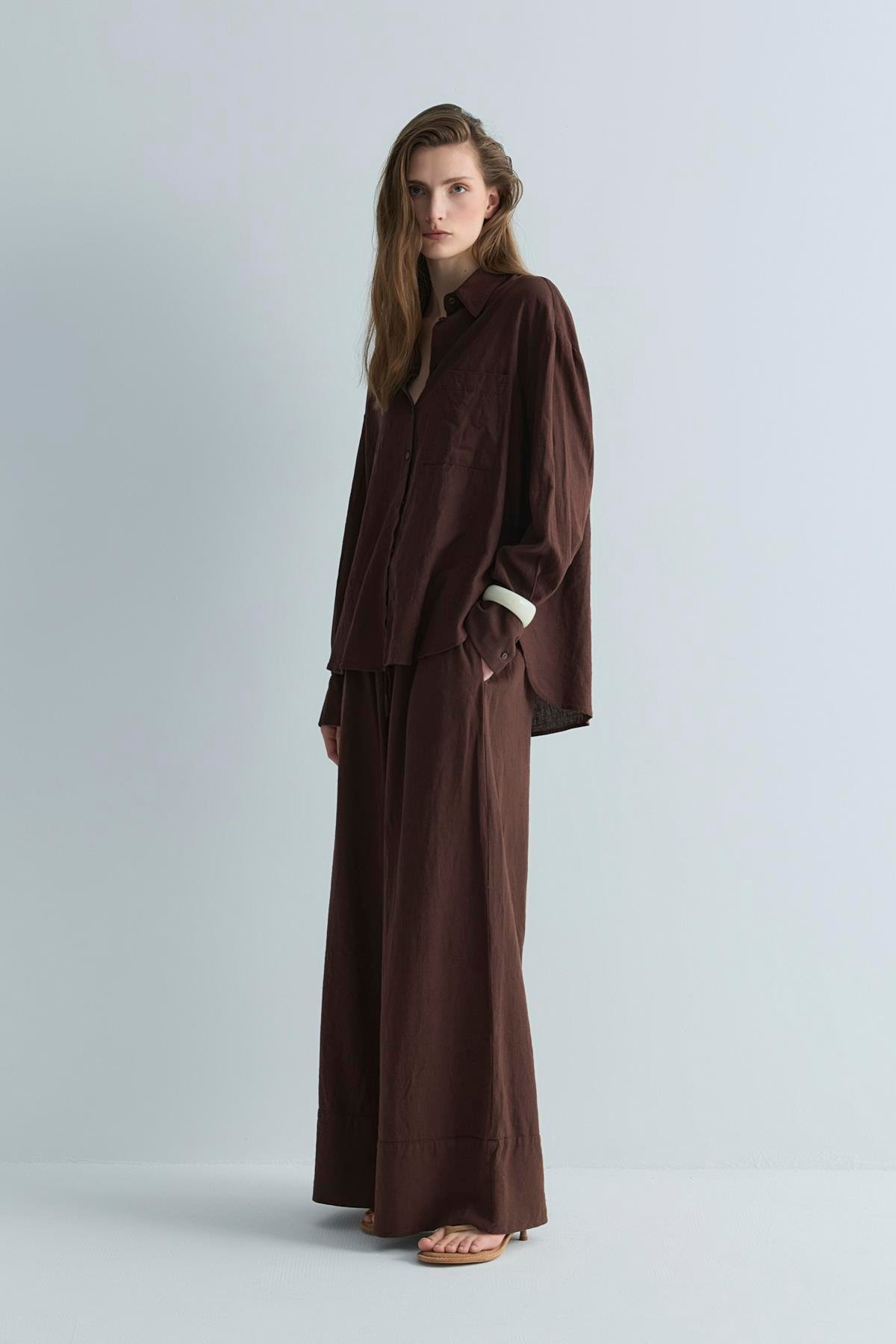 Koyu Kahve Serin Palazzo Keten Pantolon