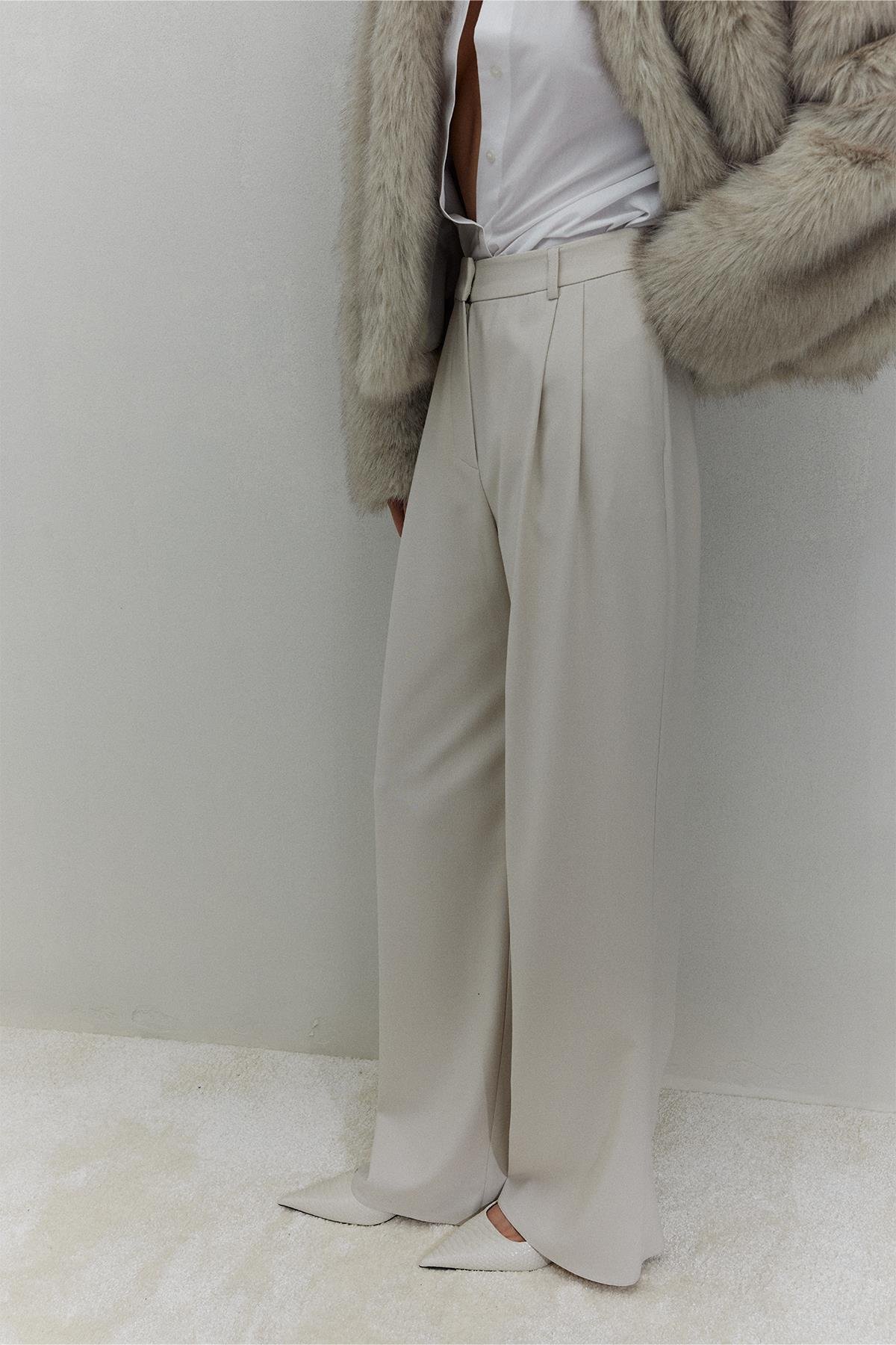 Krem Janet Bol Paça Pantolon