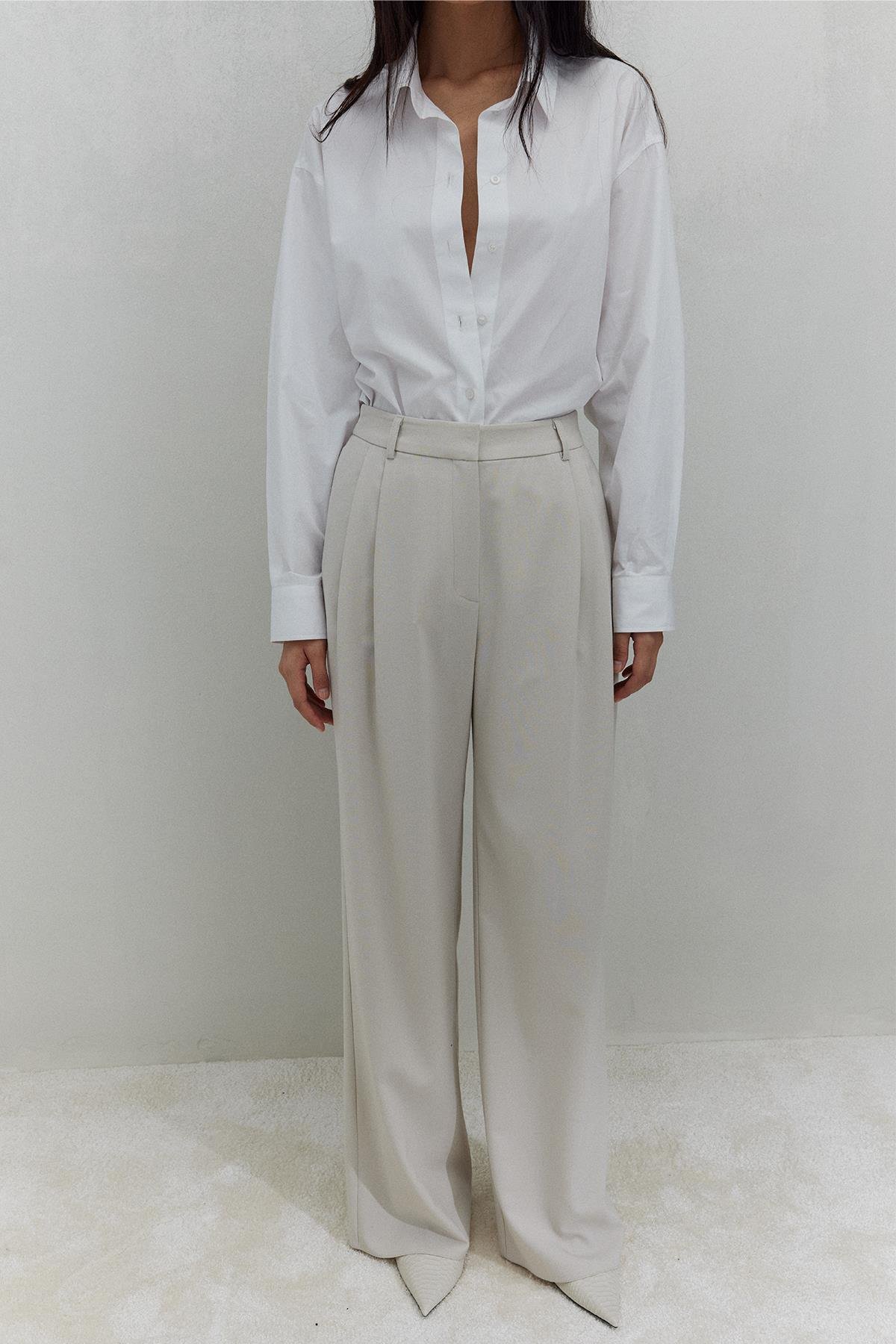 Krem Janet Bol Paça Pantolon