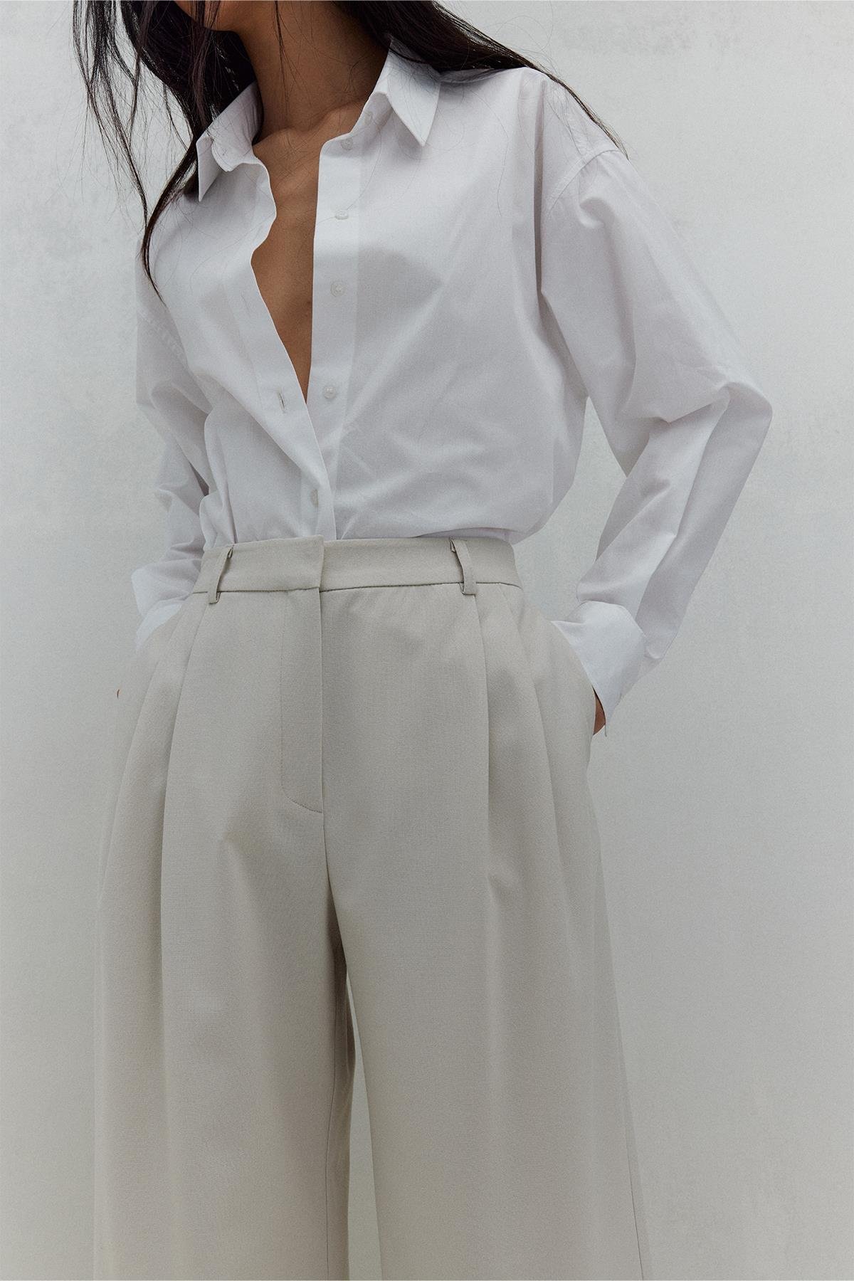 Krem Janet Bol Paça Pantolon