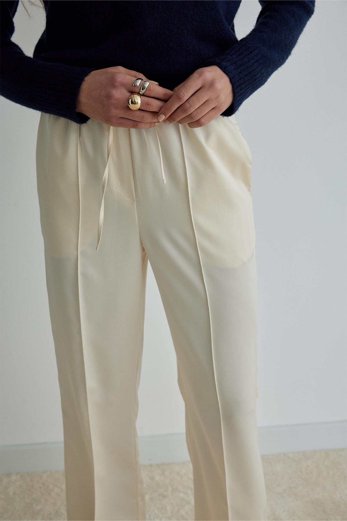 Cream Ross Satin Trousers